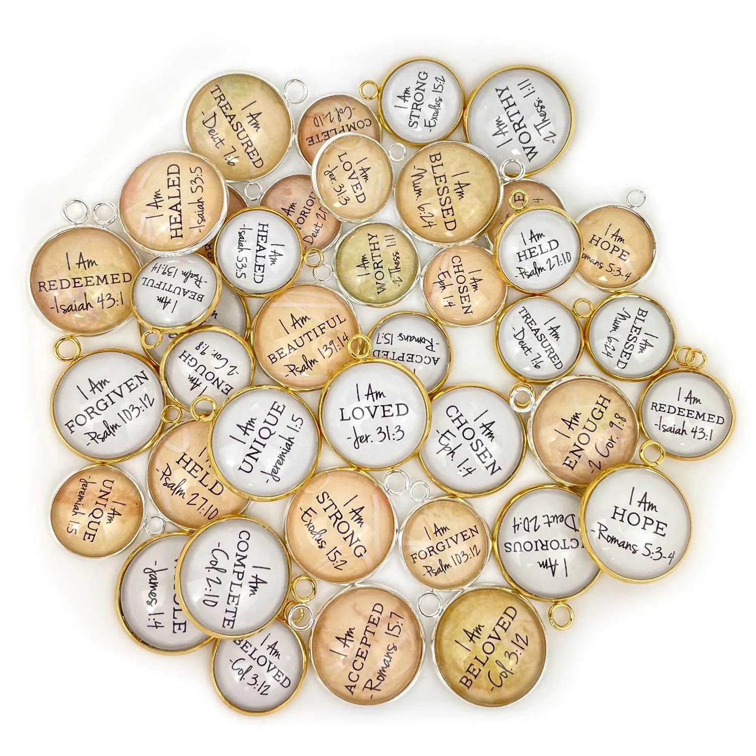 I AM Christian Affirmations Charms – Set of 20 Glass Scripture Jewelry Making Charms – Bulk Designer Christian Religious Charms