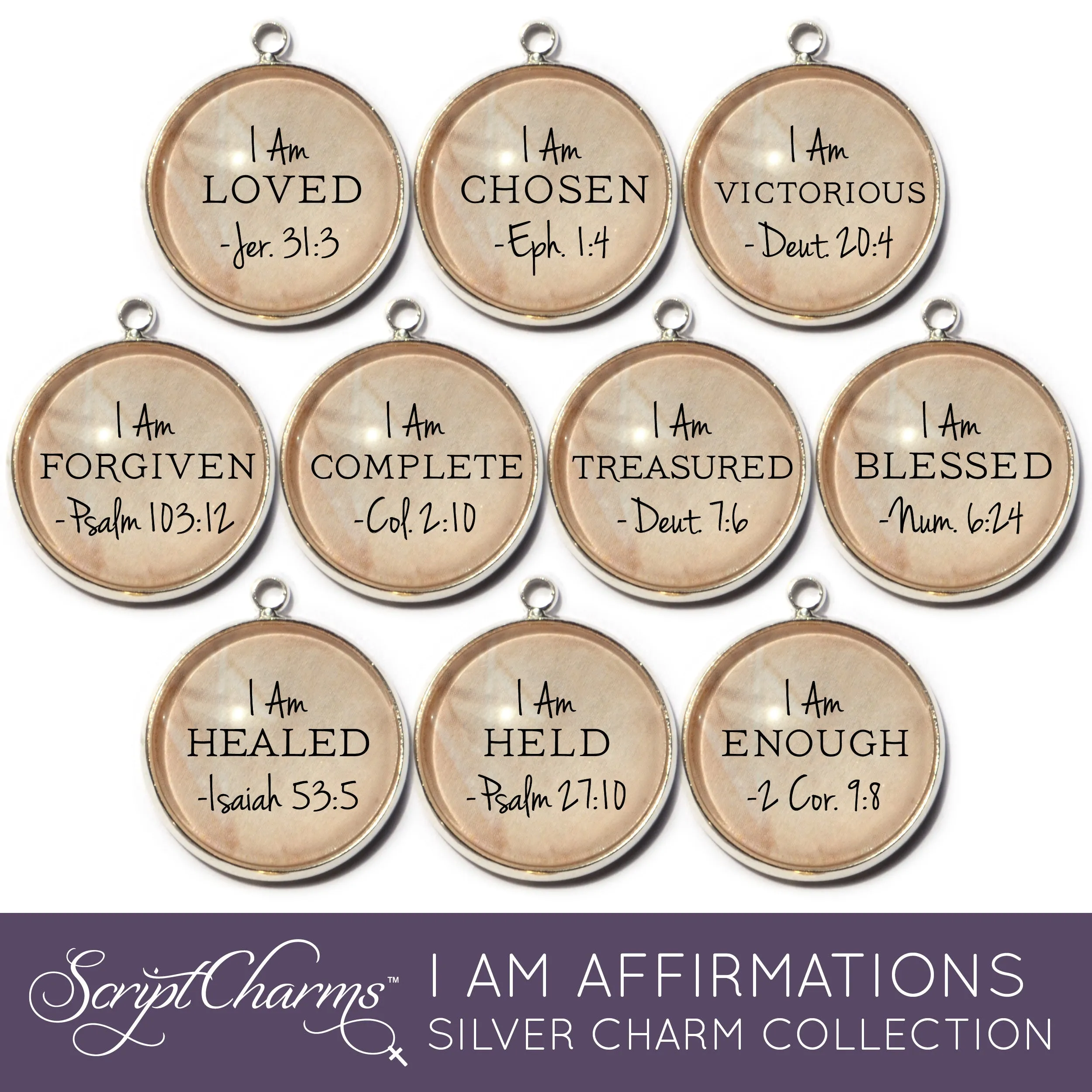 I AM Christian Affirmations Charms – Set of 20 Glass Scripture Jewelry Making Charms – Bulk Designer Christian Religious Charms