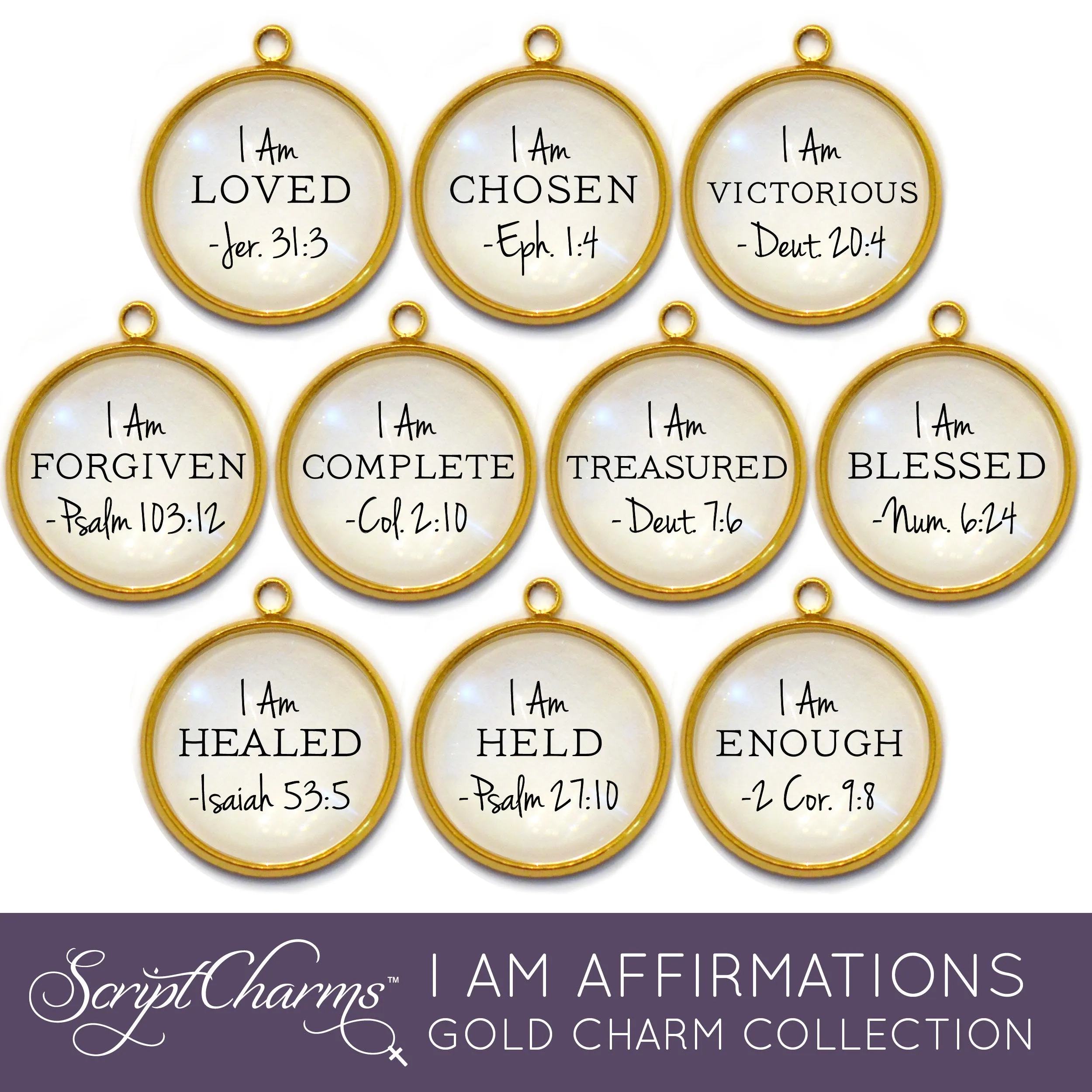 I AM Christian Affirmations Charms – Set of 20 Glass Scripture Jewelry Making Charms – Bulk Designer Christian Religious Charms