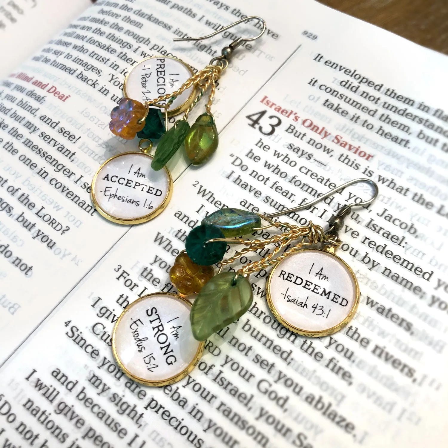 I AM Christian Affirmations Charms – Set of 20 Glass Scripture Jewelry Making Charms – Bulk Designer Christian Religious Charms