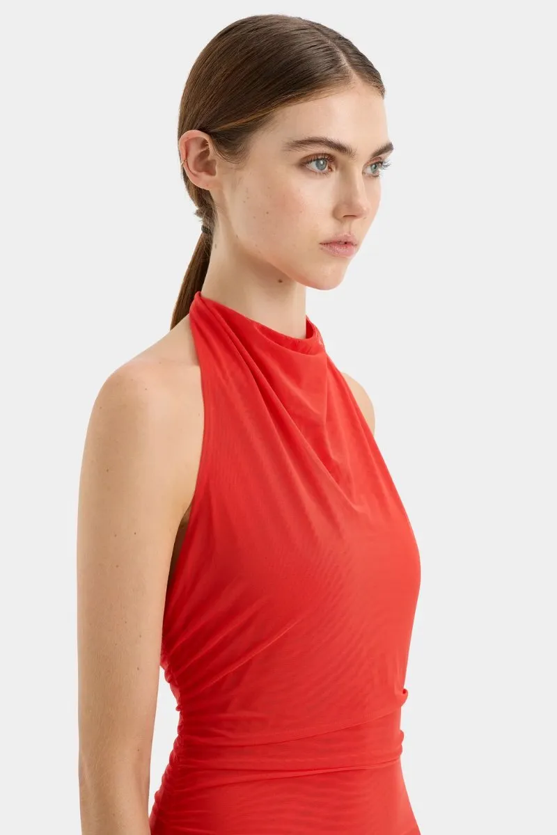 JACQUES MESH HALTER MIDI DRESS-POMELO