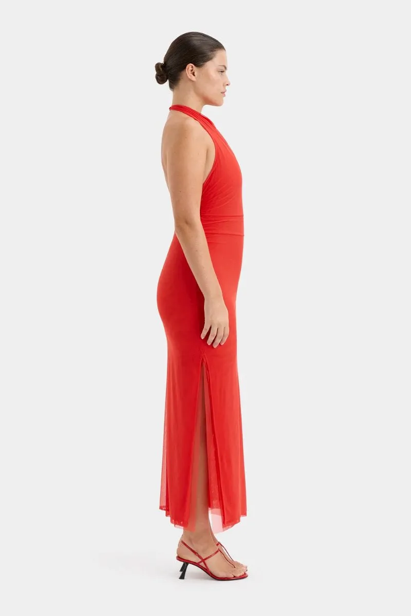 JACQUES MESH HALTER MIDI DRESS-POMELO