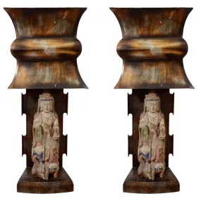 James Mont Art Deco Asian Figure Table Lamps