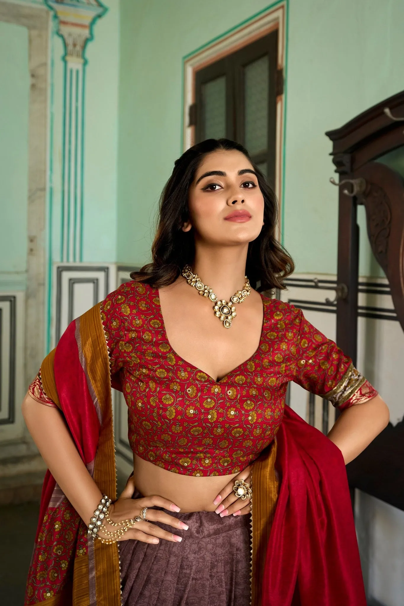 Kashmiri Printed Silk Lehenga Choli