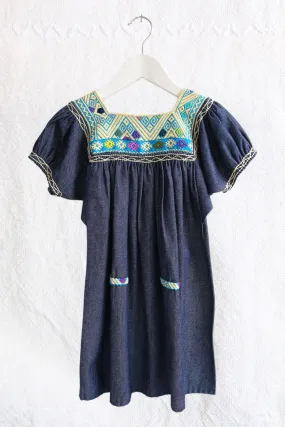 LAS NIAS KIDS MEXICAN EMBROIDERED DENIM DRESS