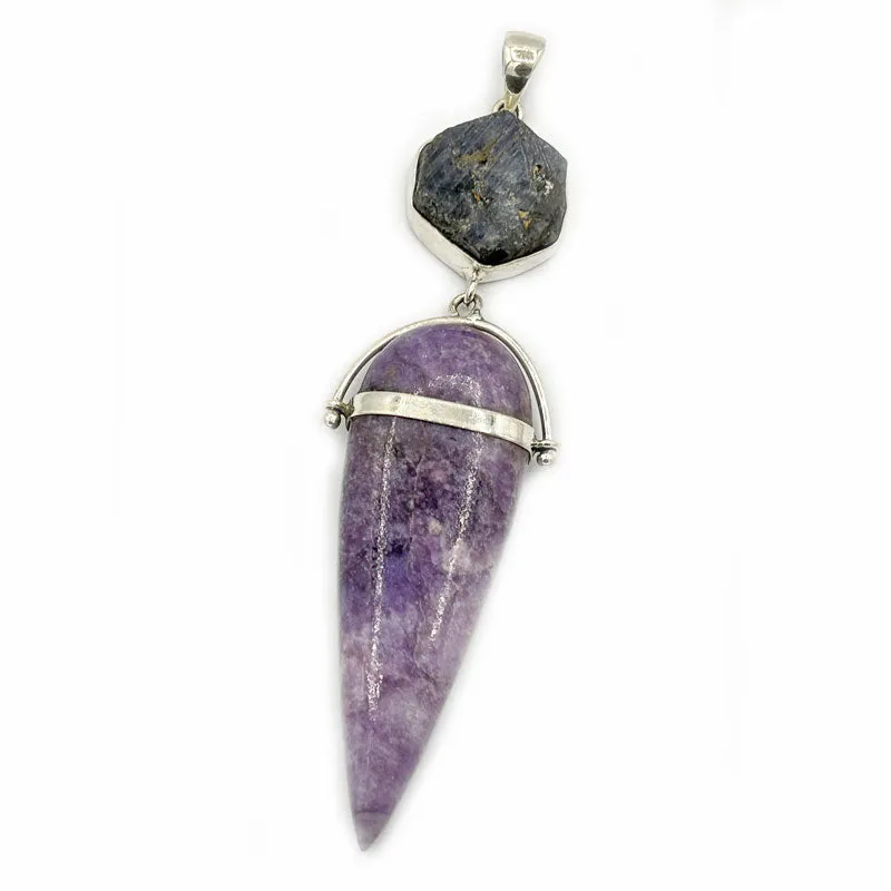 Lepidolite Sapphire Silver Pendant