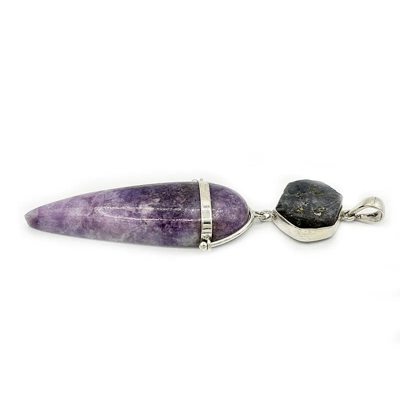 Lepidolite Sapphire Silver Pendant