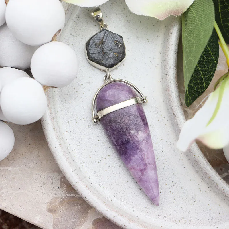 Lepidolite Sapphire Silver Pendant