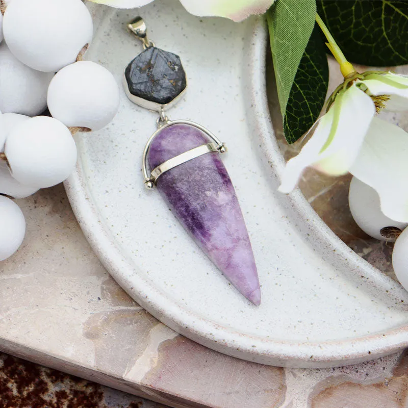 Lepidolite Sapphire Silver Pendant