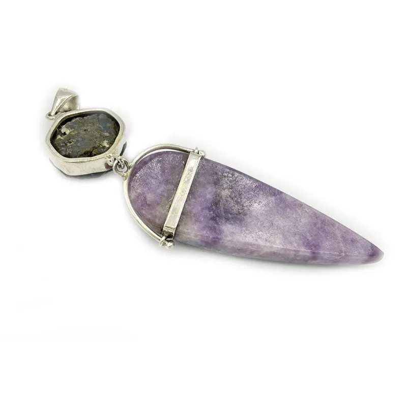 Lepidolite Sapphire Silver Pendant