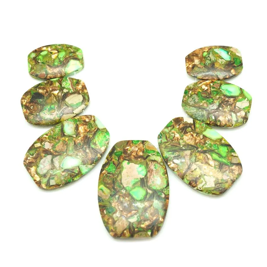 Lime Green Impression Jasper & Bronzite 7 Piece Set 15-38mm - Pendant