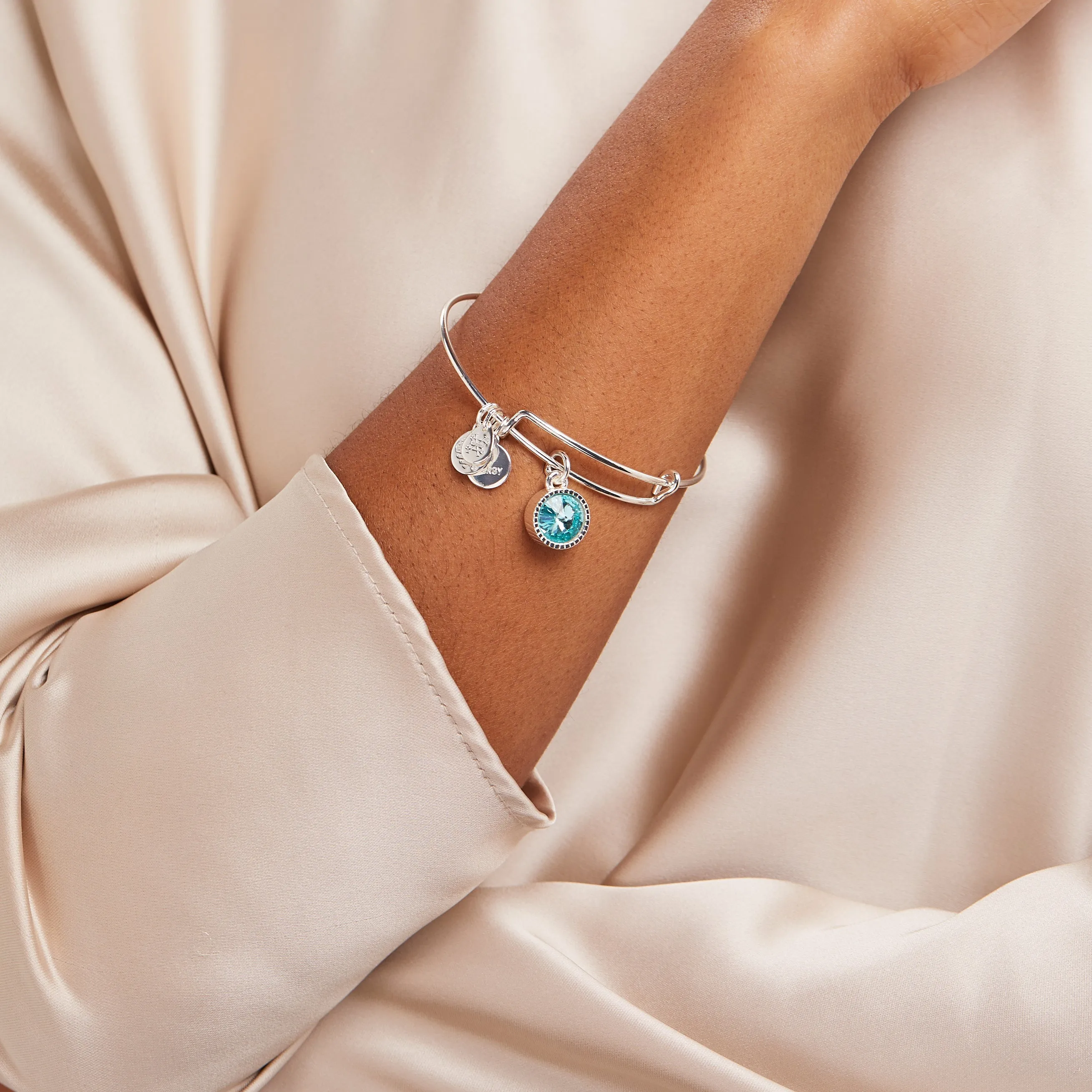 March Birthstone Charm Bangle, Aquamarine