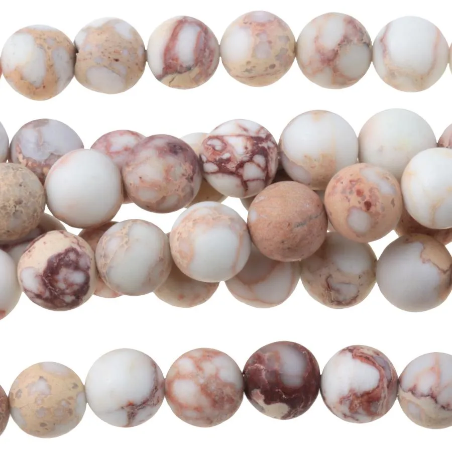 MATTE Natural White Impression Jasper 6mm Round - 15-16 Inch