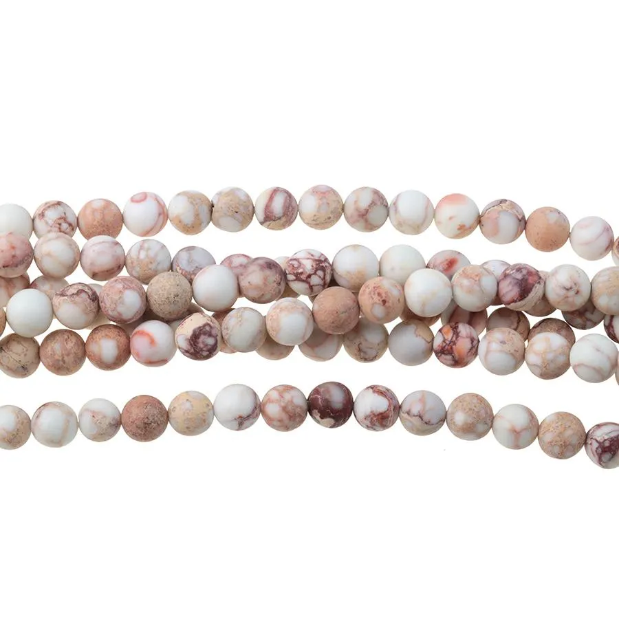 MATTE Natural White Impression Jasper 6mm Round - 15-16 Inch