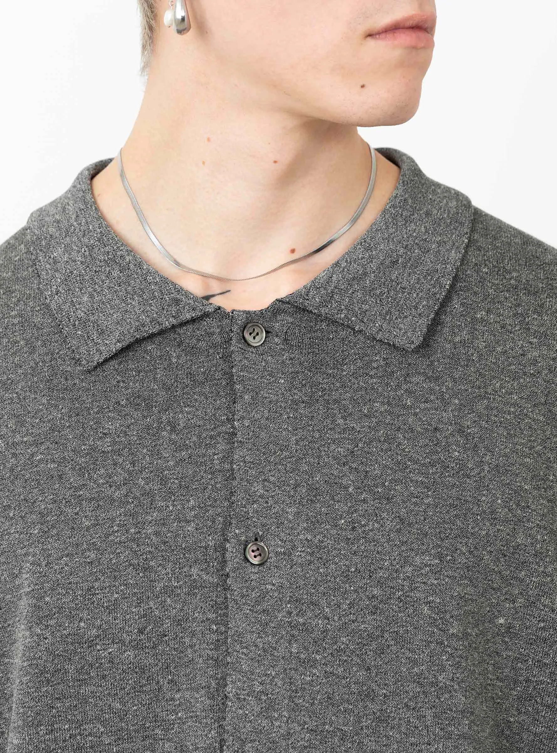 Melange Knit Polo Cardigan Grey