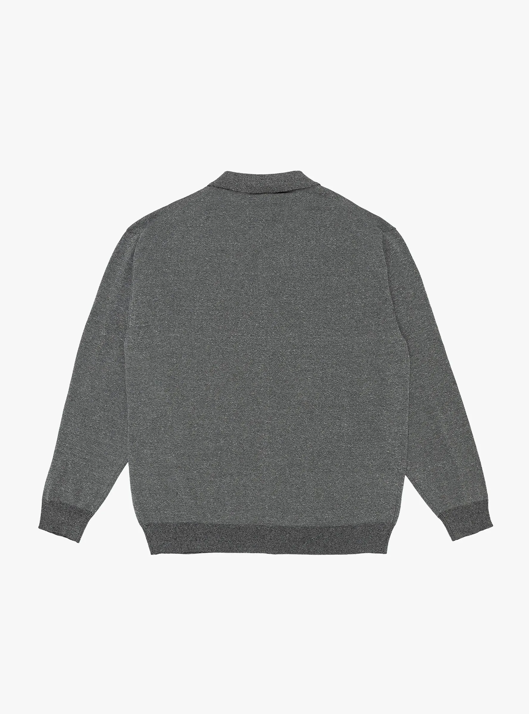 Melange Knit Polo Cardigan Grey