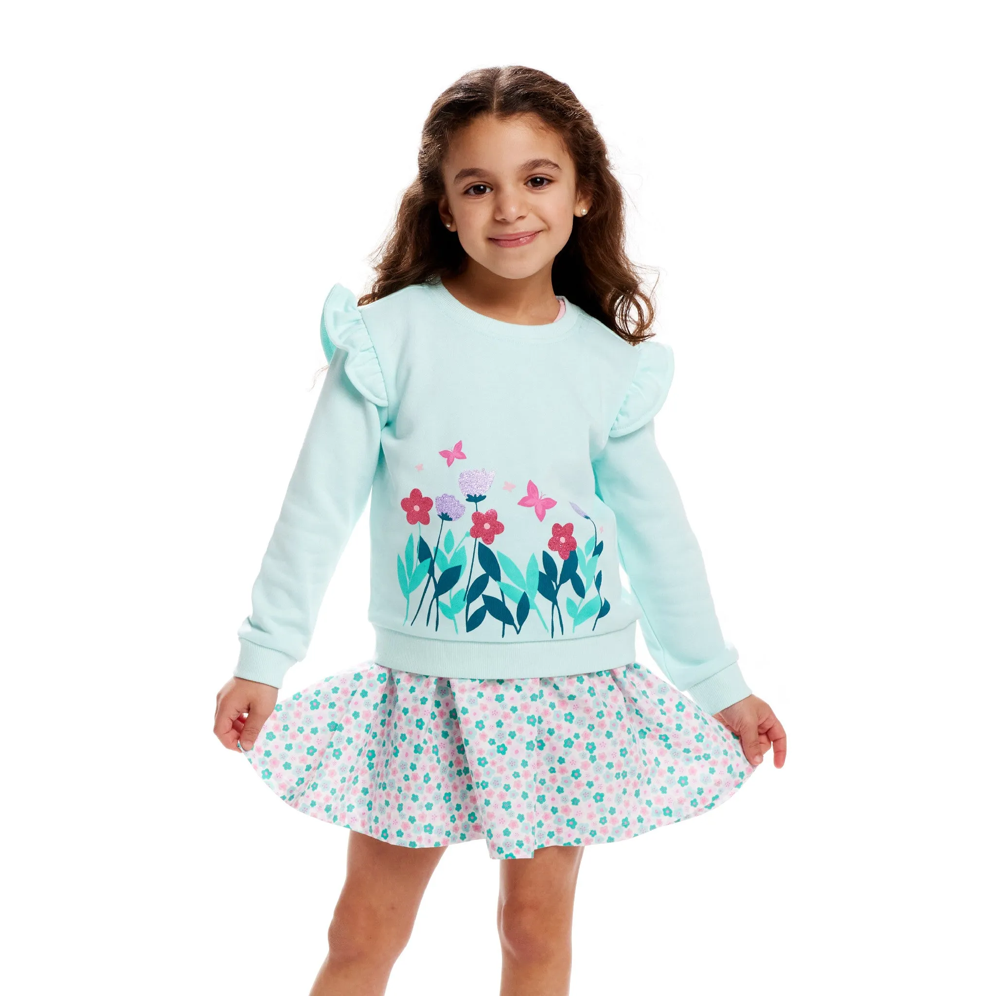 Mint Sweater & Jersey Dress Set | Floral Fun