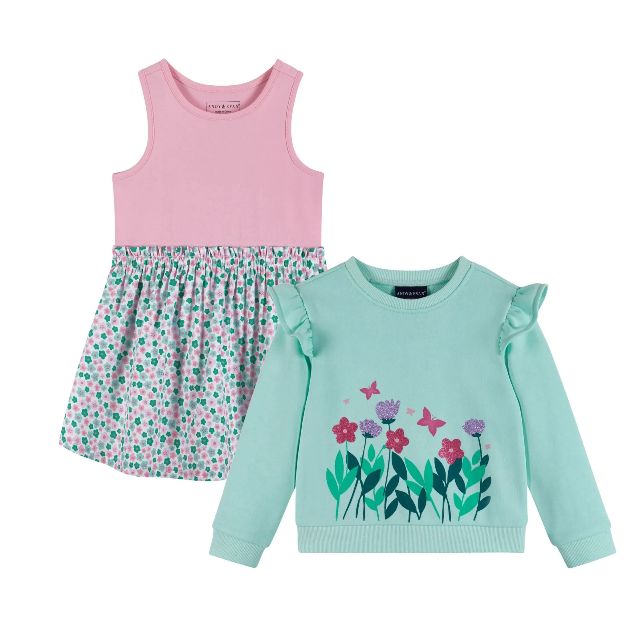 Mint Sweater & Jersey Dress Set | Floral Fun