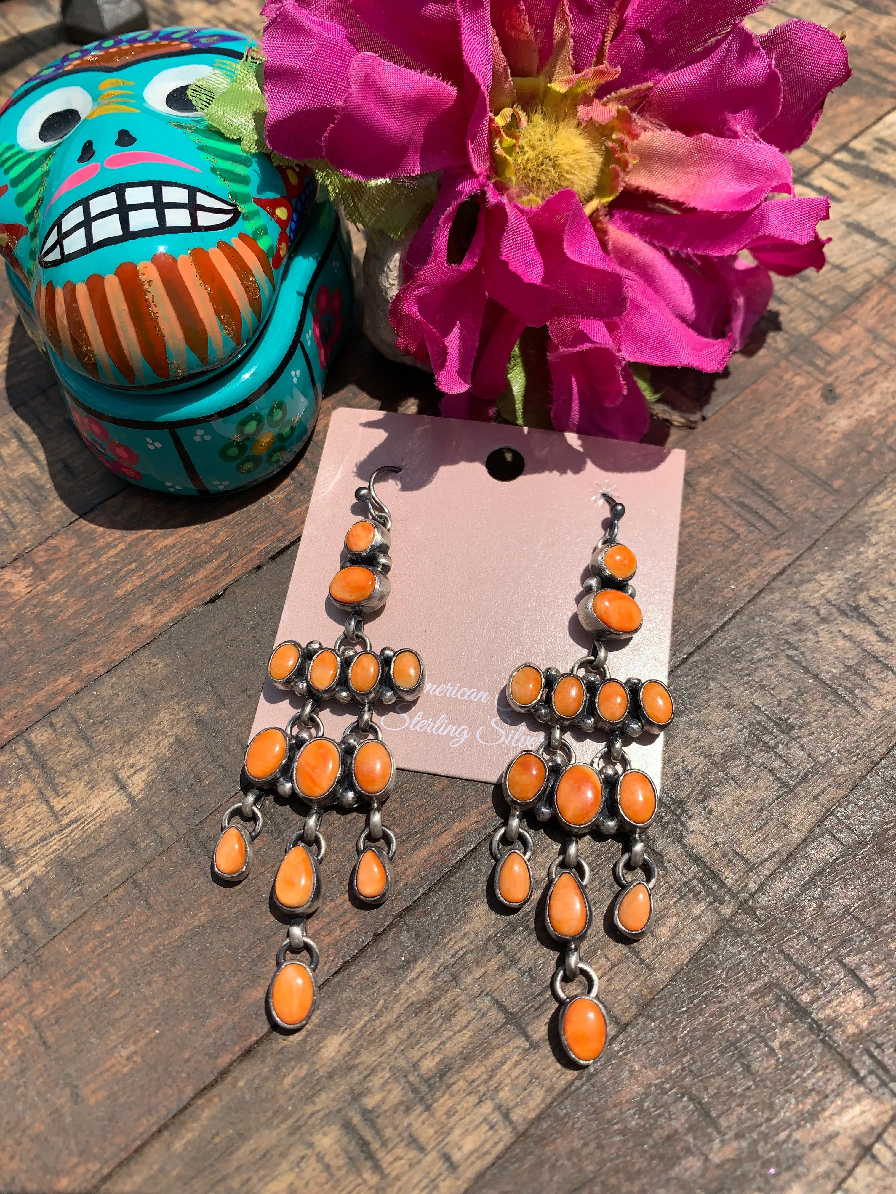 Orange Spiny Chandelier Earrings