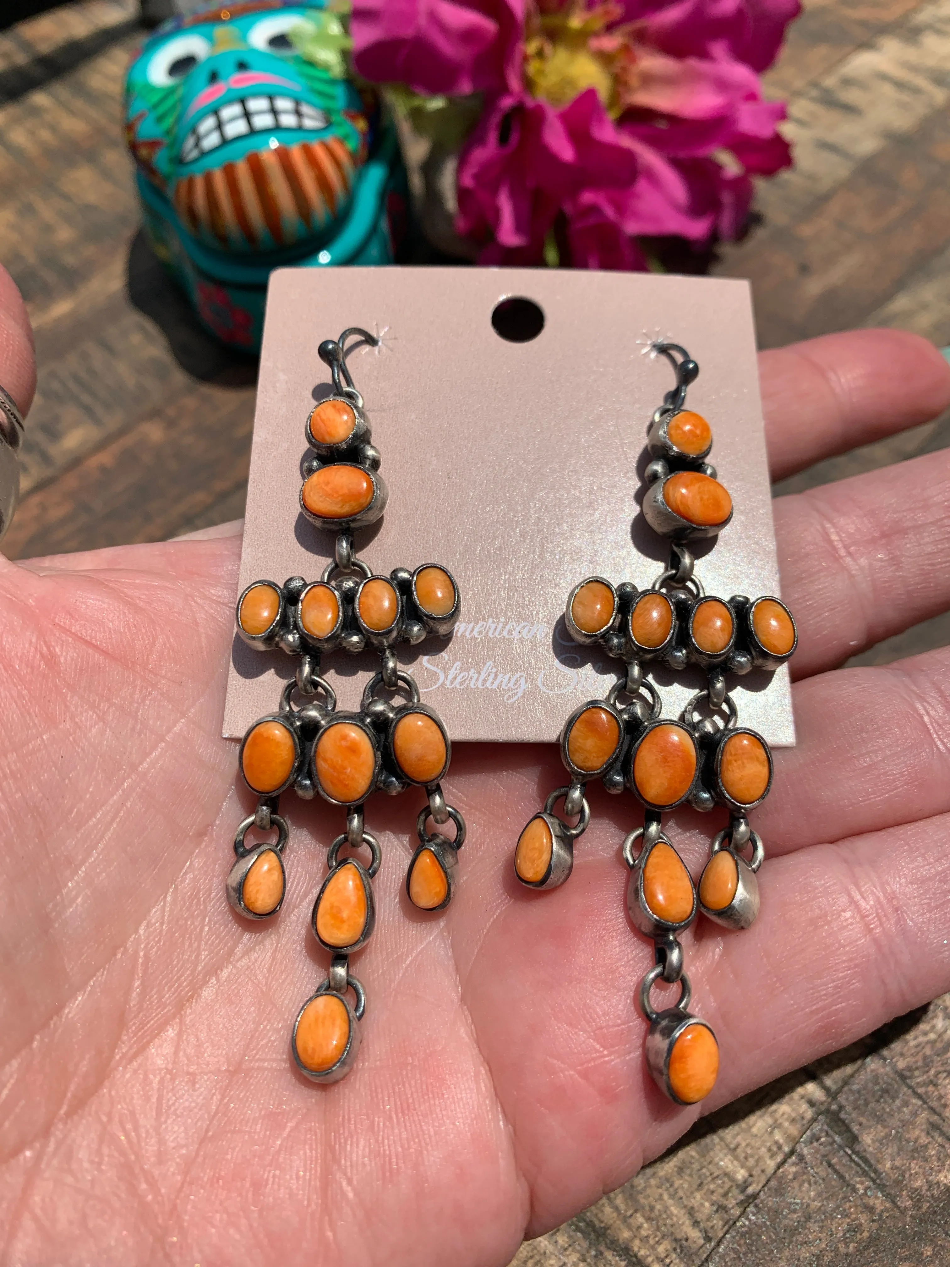 Orange Spiny Chandelier Earrings