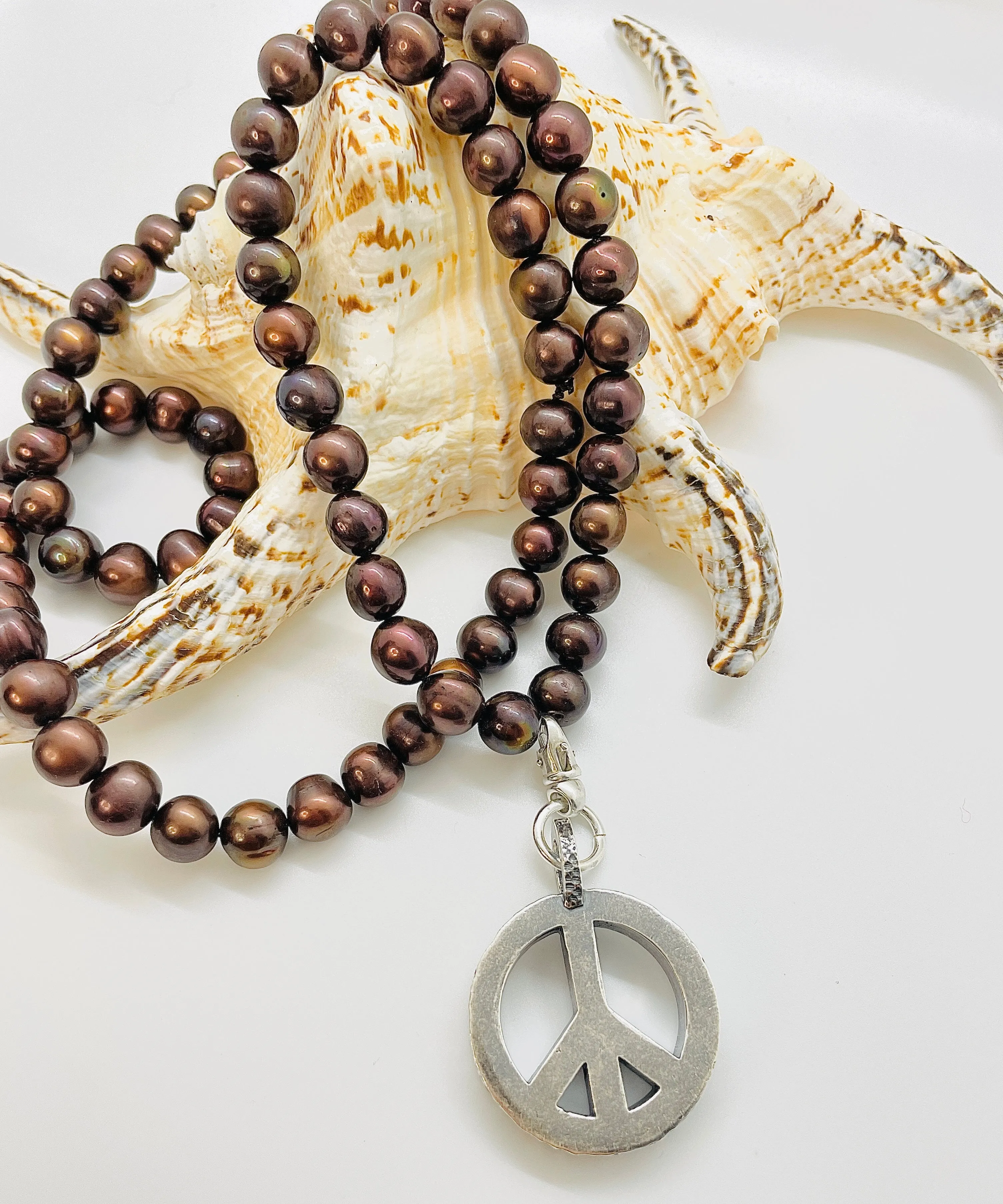 Peace Necklace with Chocolate Pearls