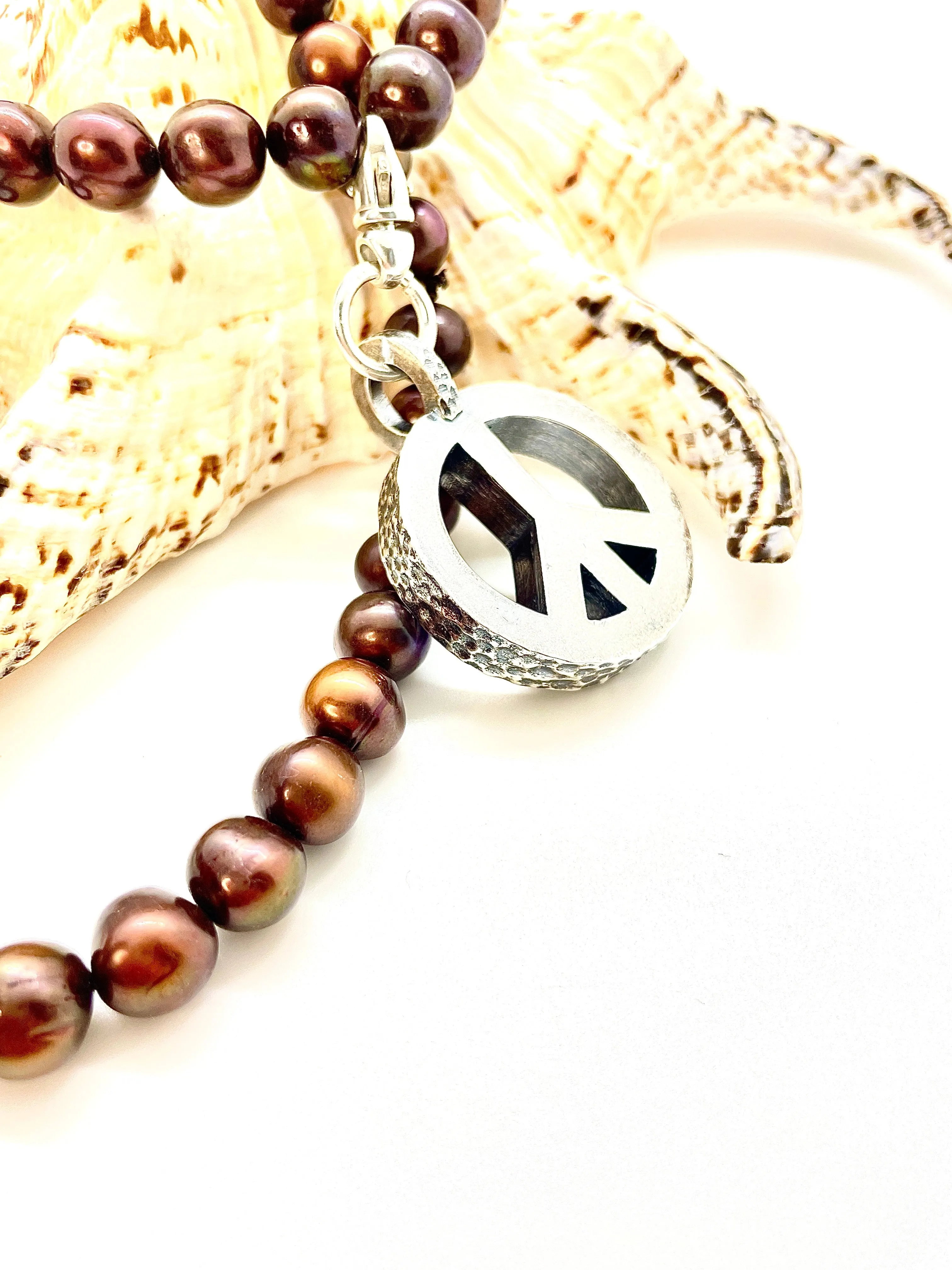 Peace Necklace with Chocolate Pearls