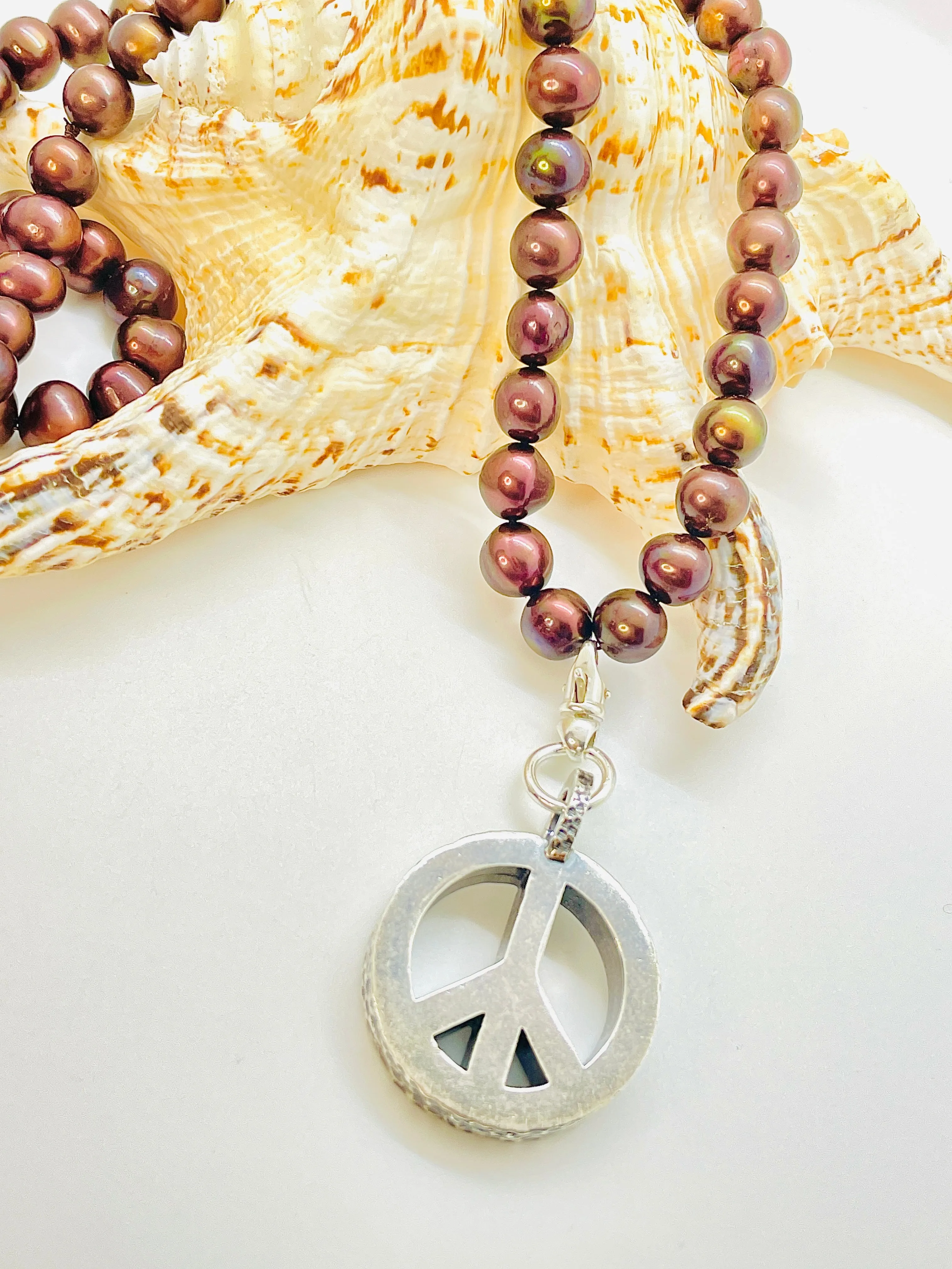 Peace Necklace with Chocolate Pearls