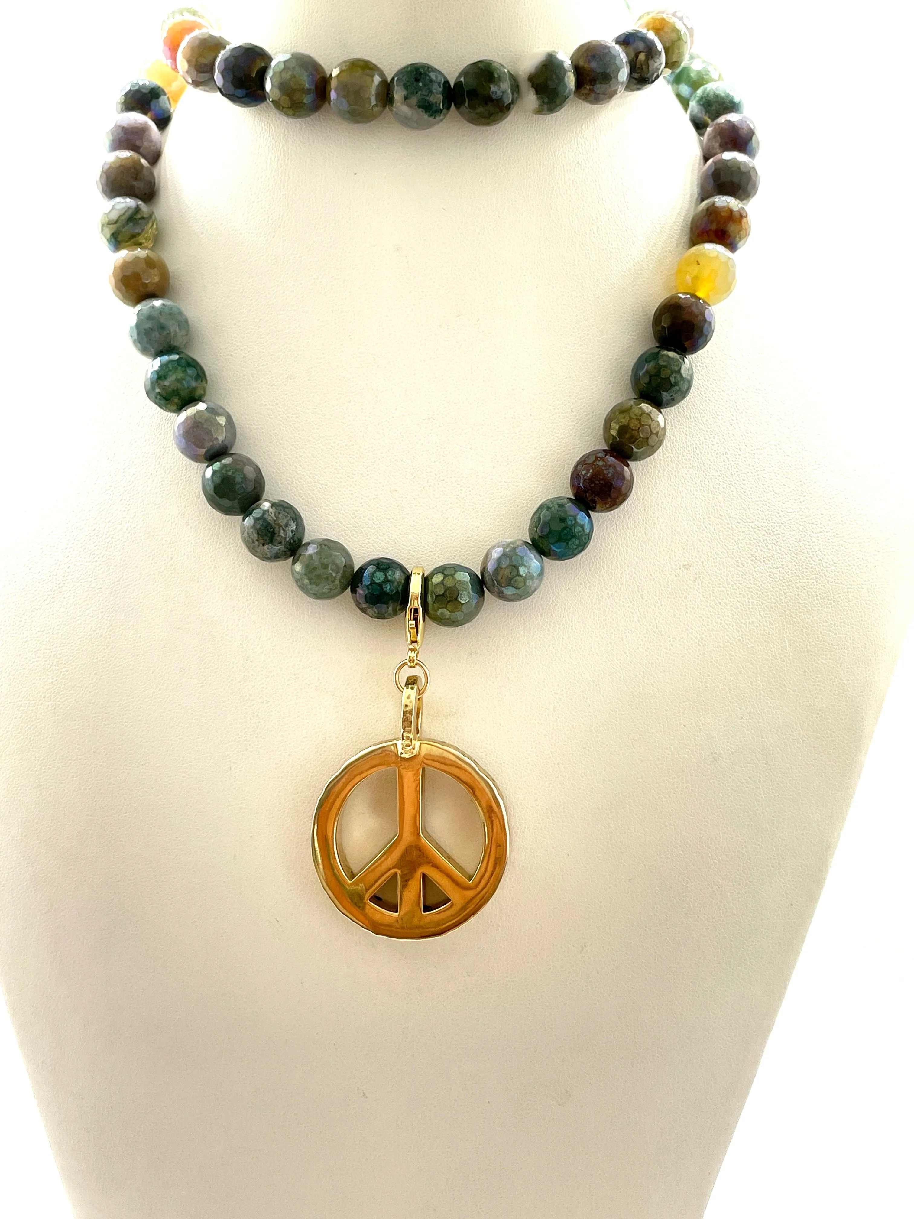 Peace Necklace with Indian Agate Beads