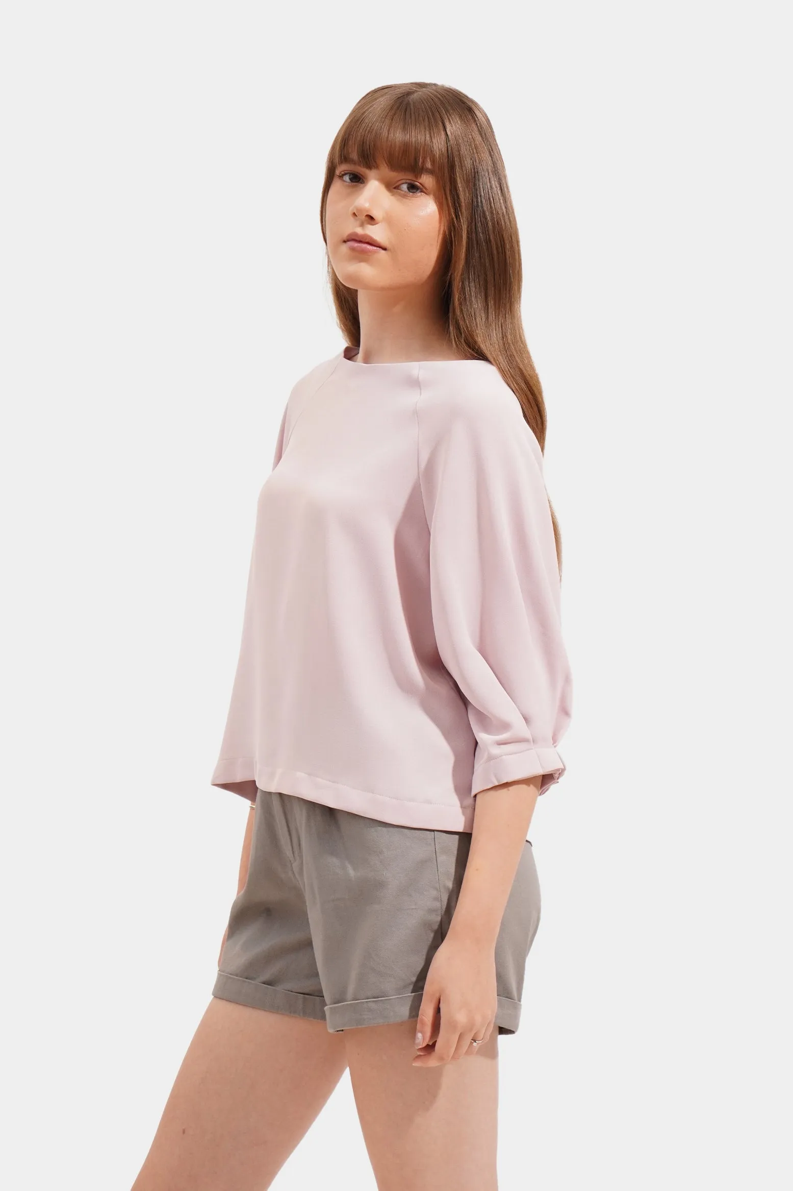 Pleated Sleeve Round Neck Top