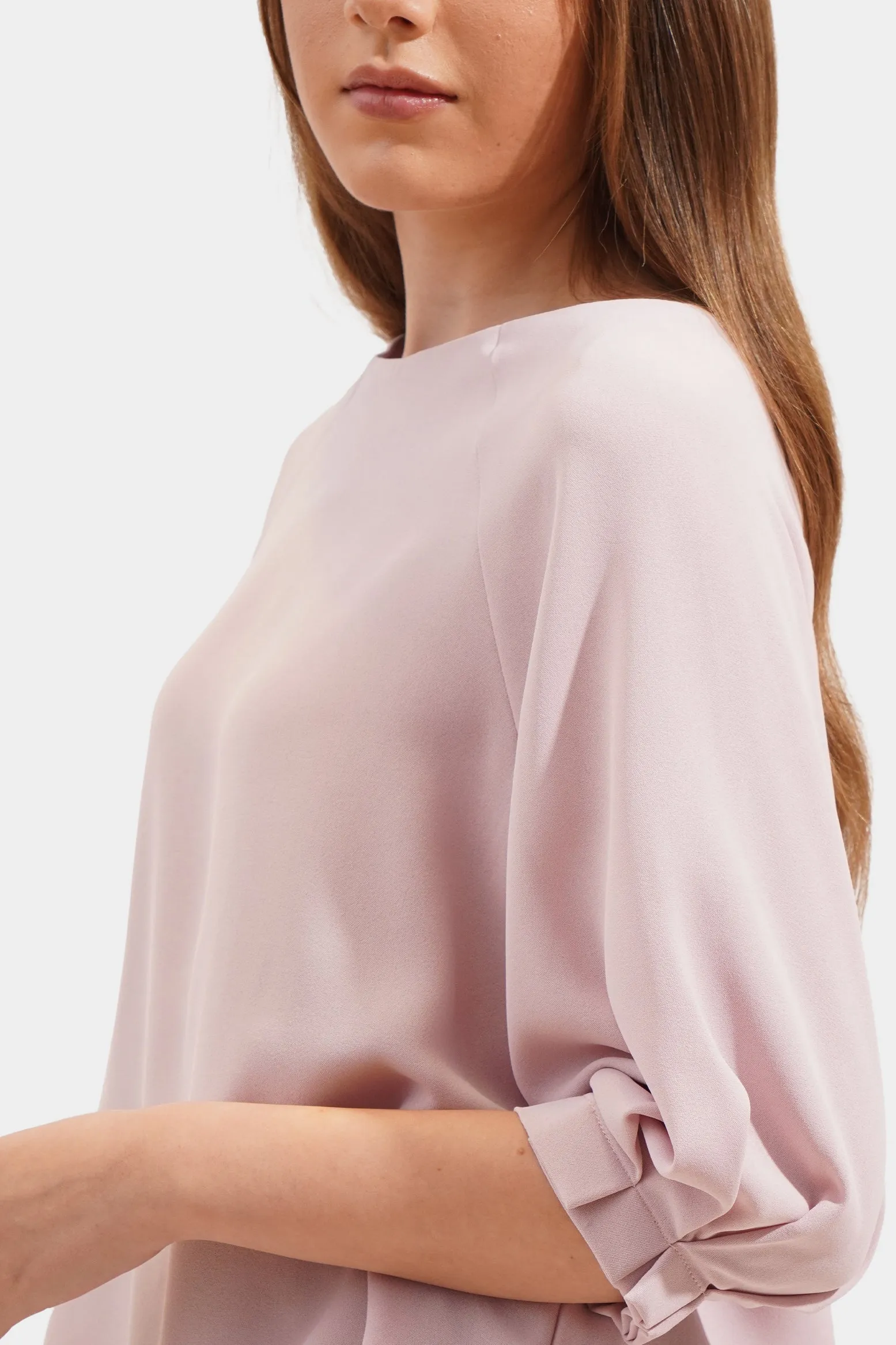 Pleated Sleeve Round Neck Top