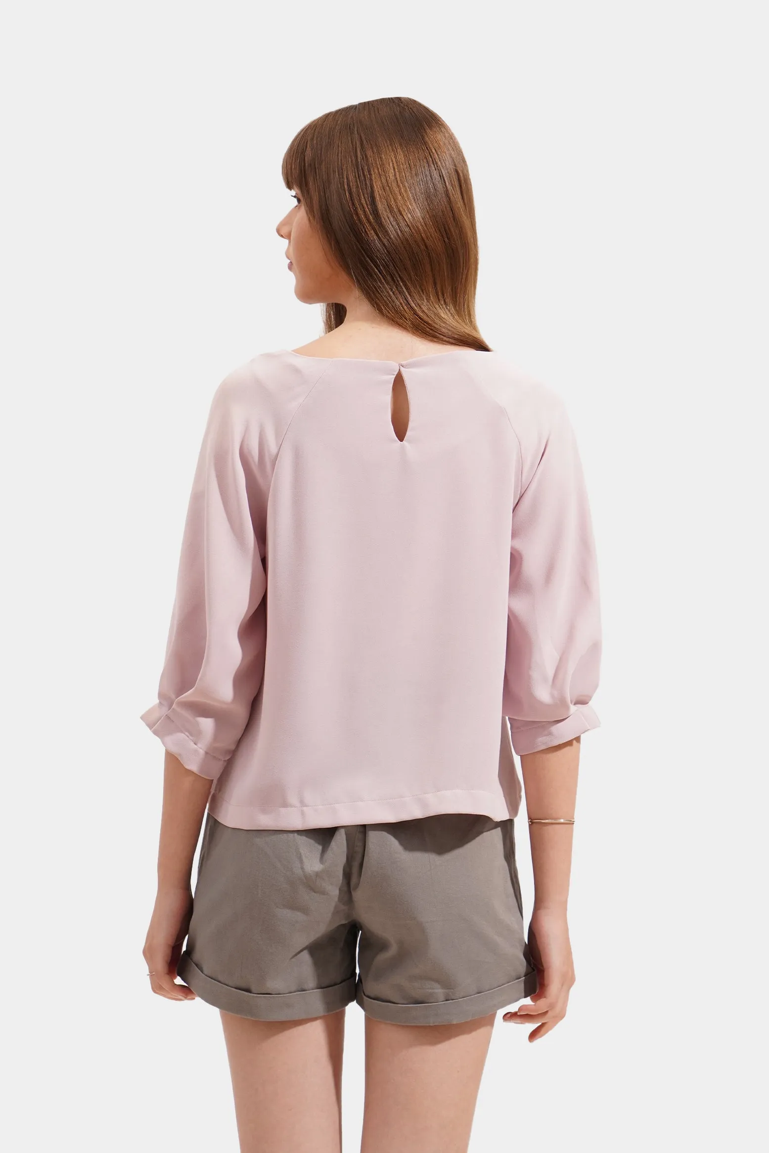 Pleated Sleeve Round Neck Top