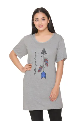 Plus Size Long T-shirt For Women - Half Sleeve - Grey