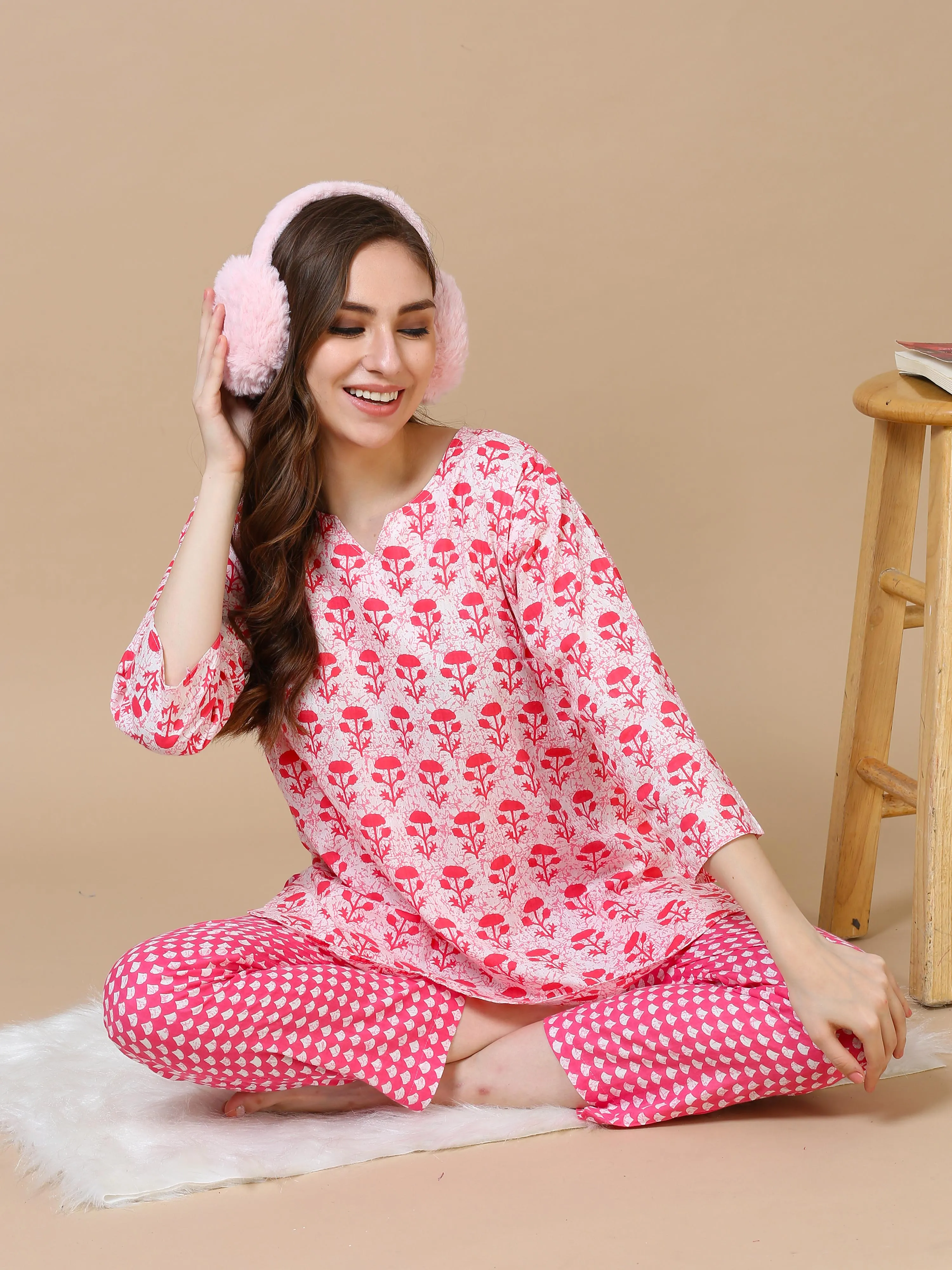 Pure Cotton Co-ord Sets Pink Flower