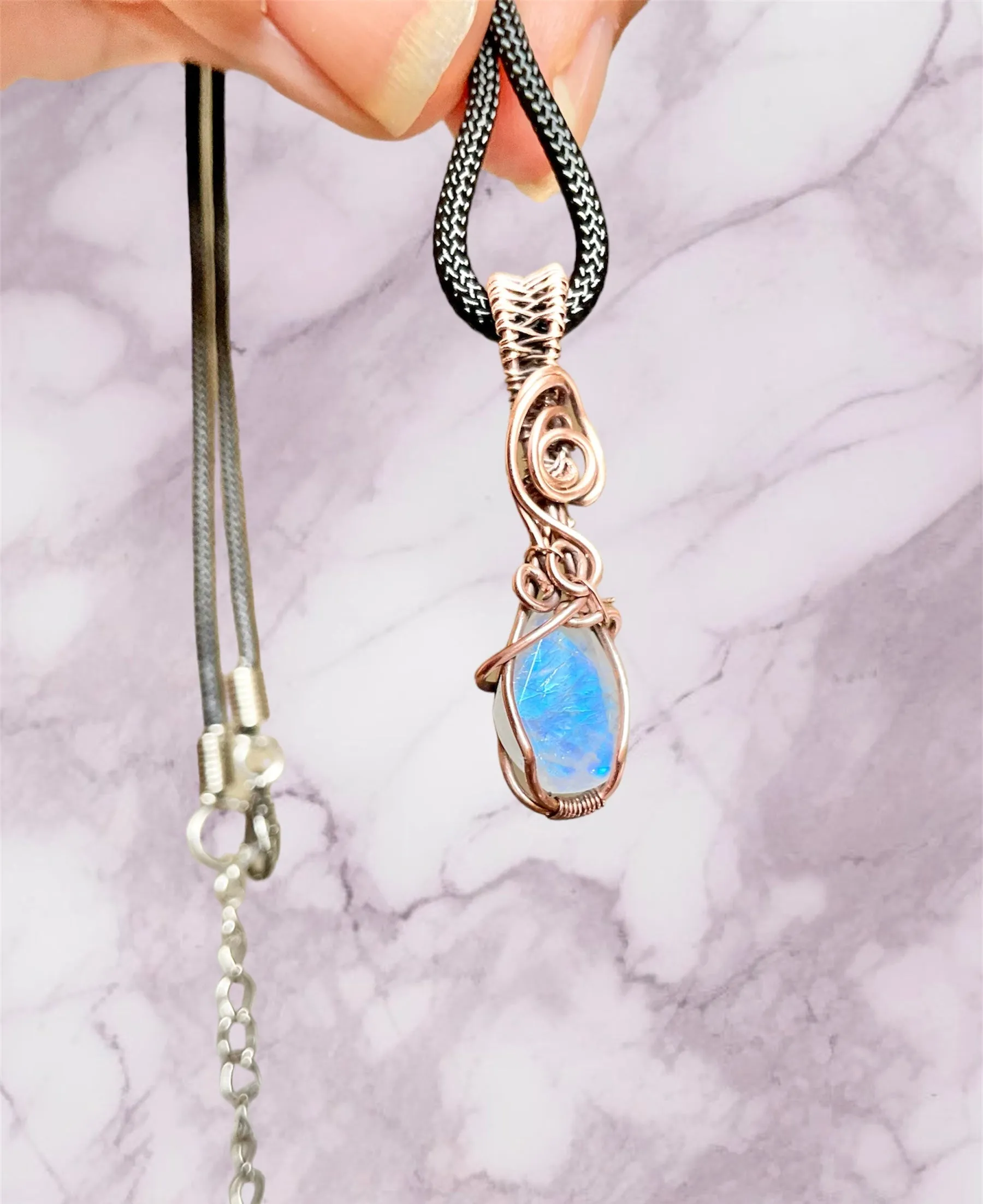 Rainbow Moonstone Wire Wrapped Pendant