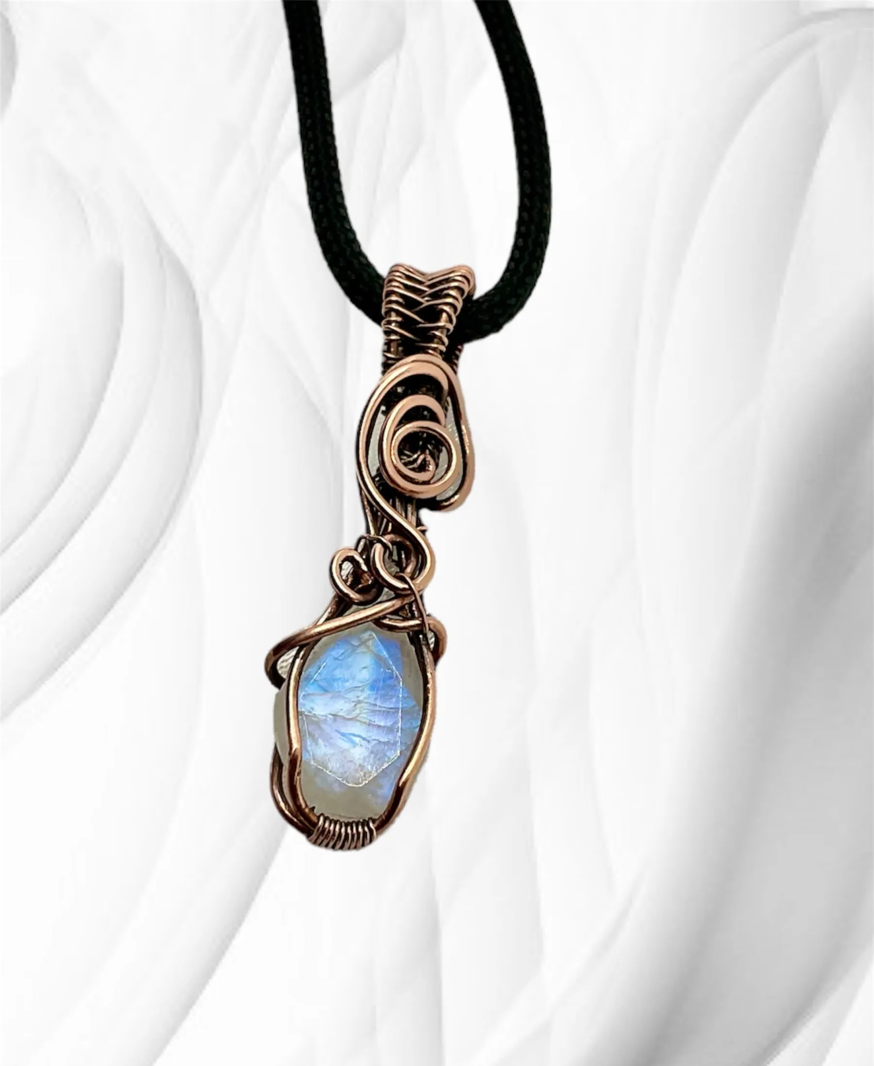 Rainbow Moonstone Wire Wrapped Pendant