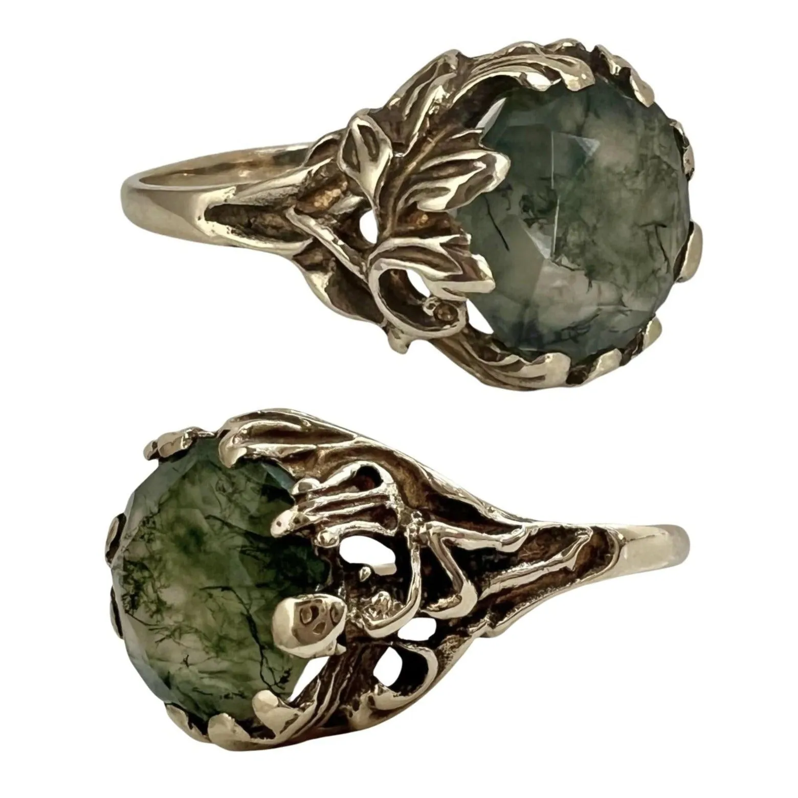 reimagined V I N T A G E // the moss and the fairy / 10k yellow gold and moss agate solitaire ring / size 8-8.25