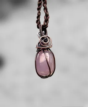 Rose Aura Quartz Wire Wrapped Pendant