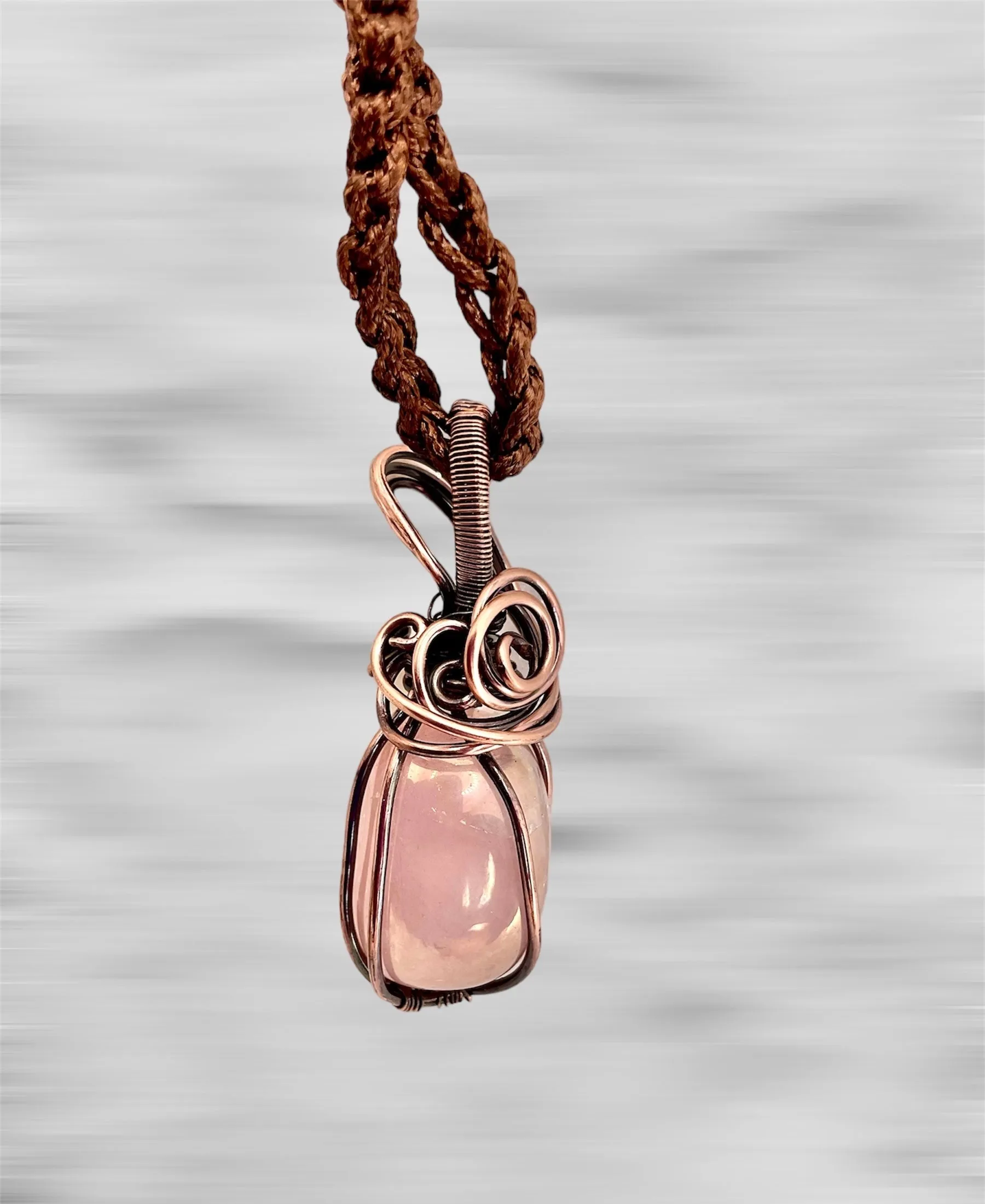 Rose Aura Quartz Wire Wrapped Pendant