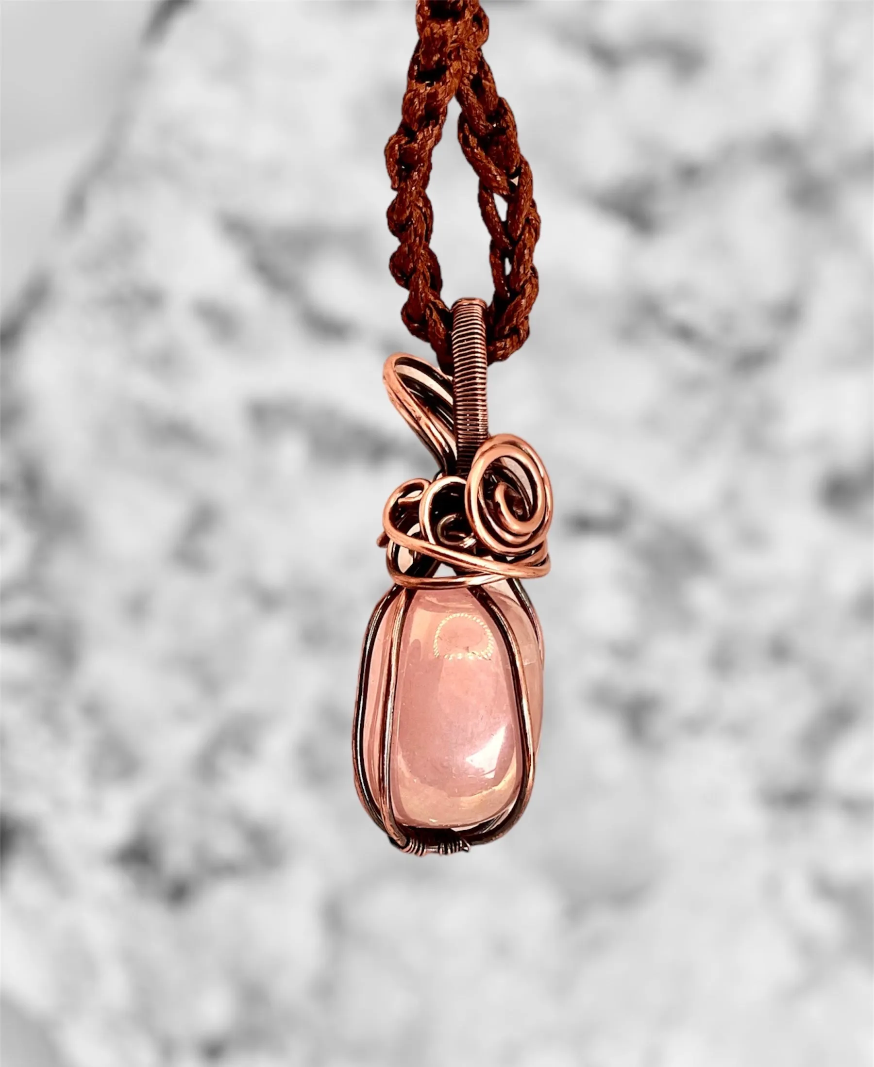 Rose Aura Quartz Wire Wrapped Pendant