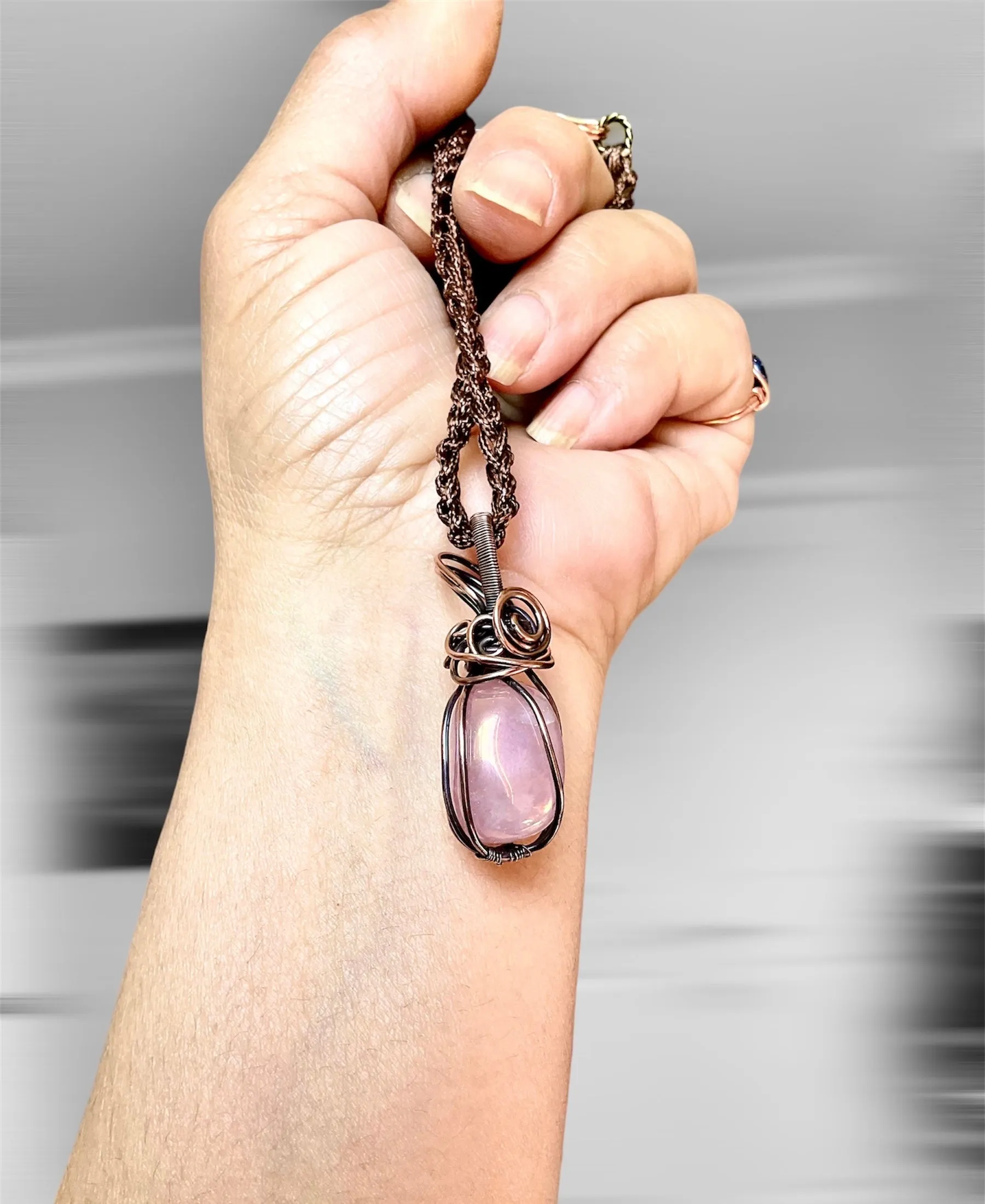 Rose Aura Quartz Wire Wrapped Pendant