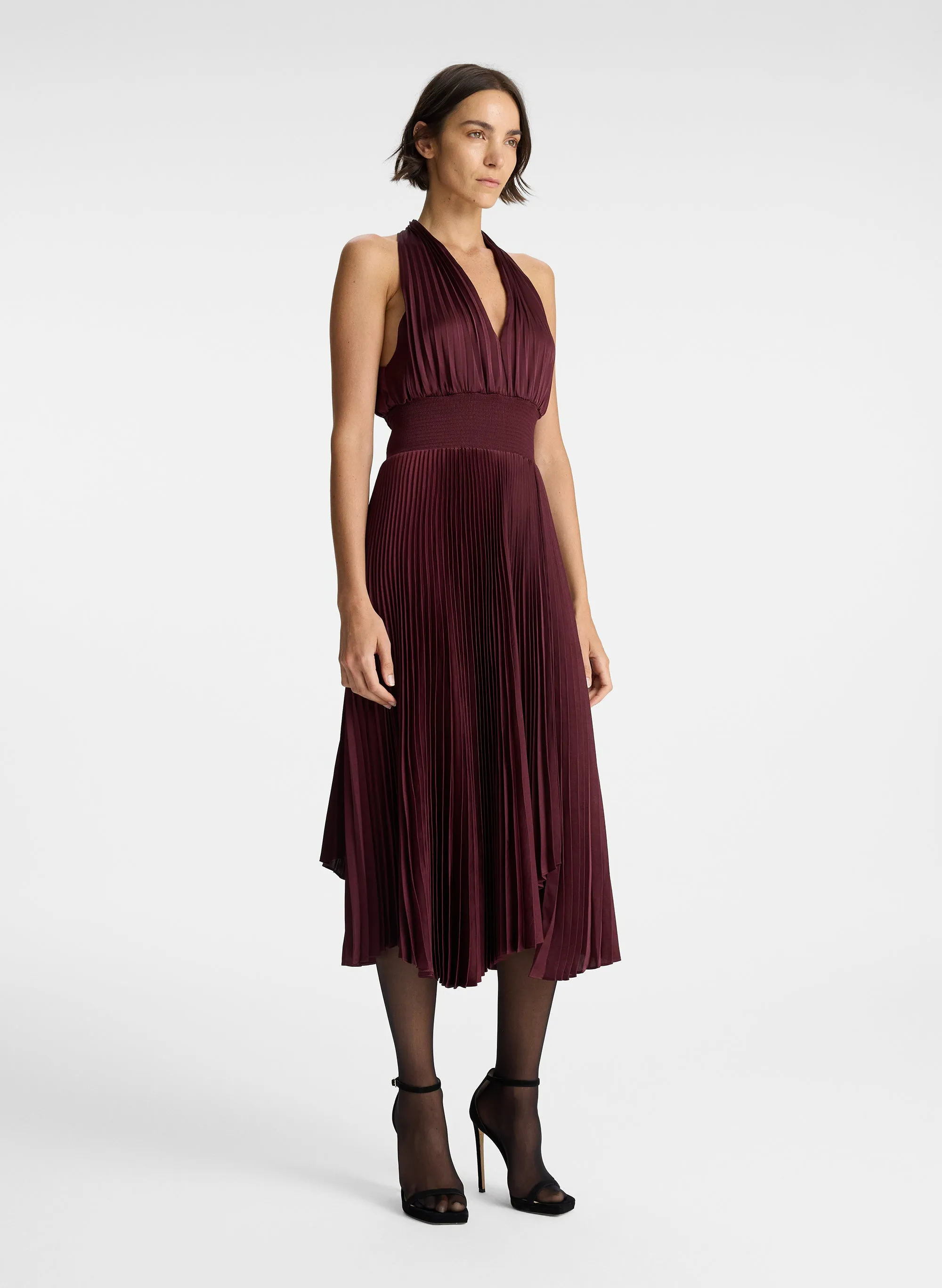 Rose Satin Pleated Dress