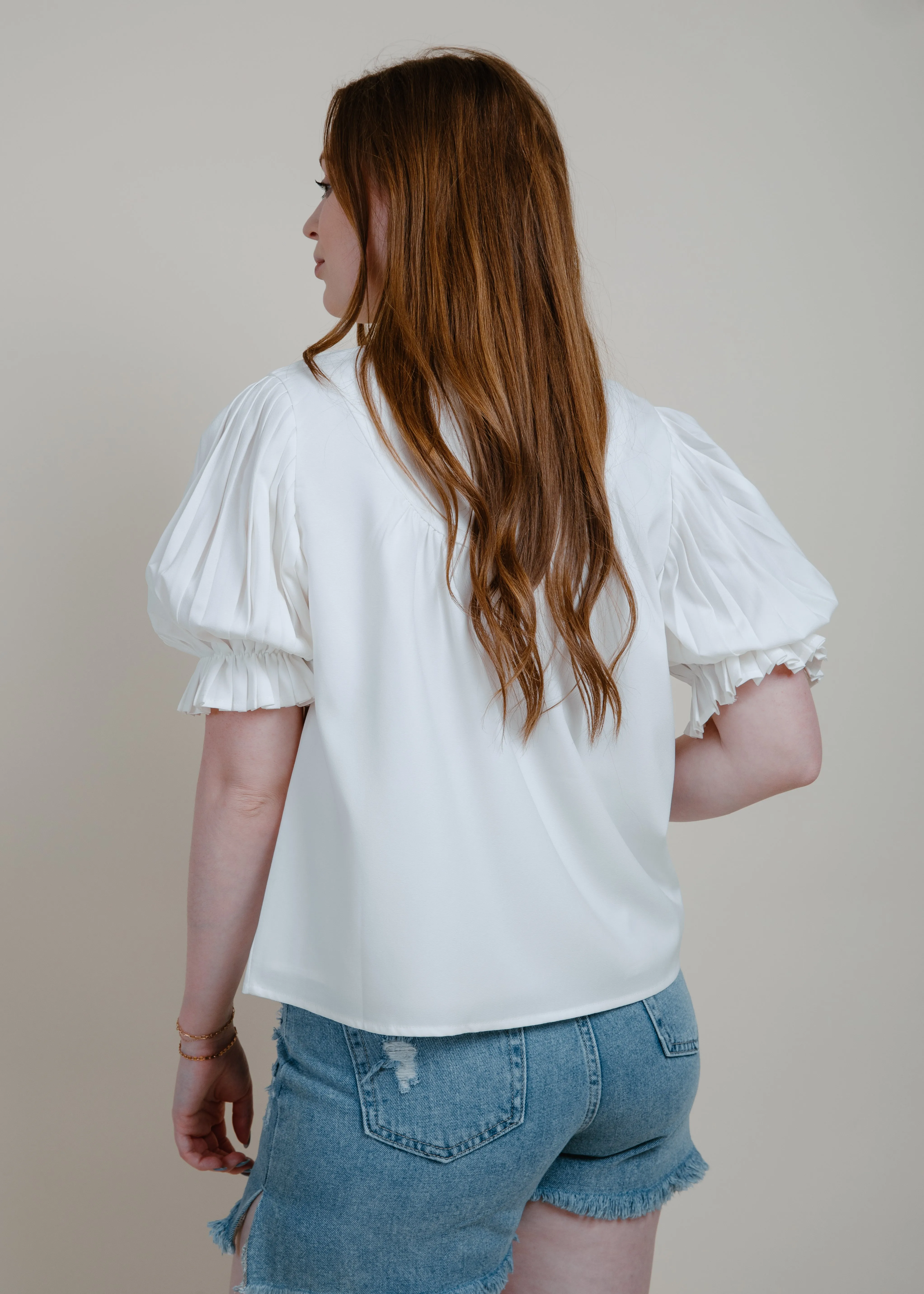 Scarlet Pleated Puff Sleeve Blouse