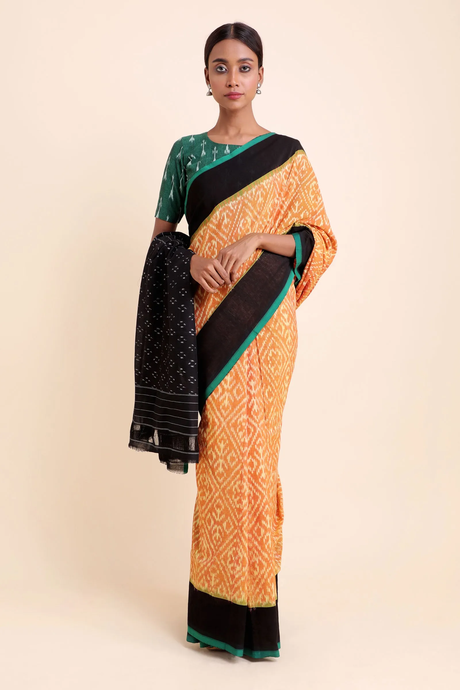 Sunshine In A Green Bottle Pochampally Cotton Saree