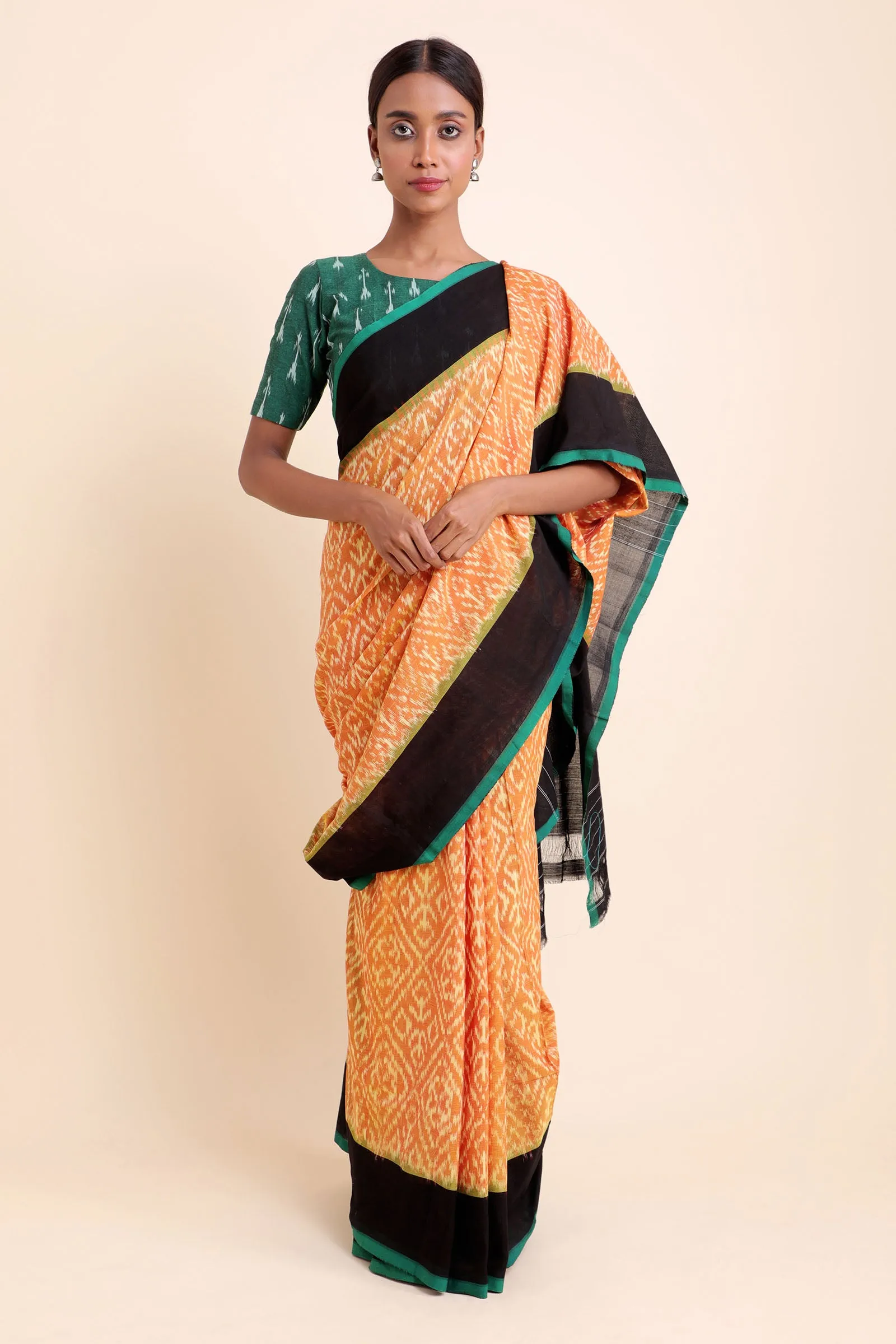 Sunshine In A Green Bottle Pochampally Cotton Saree