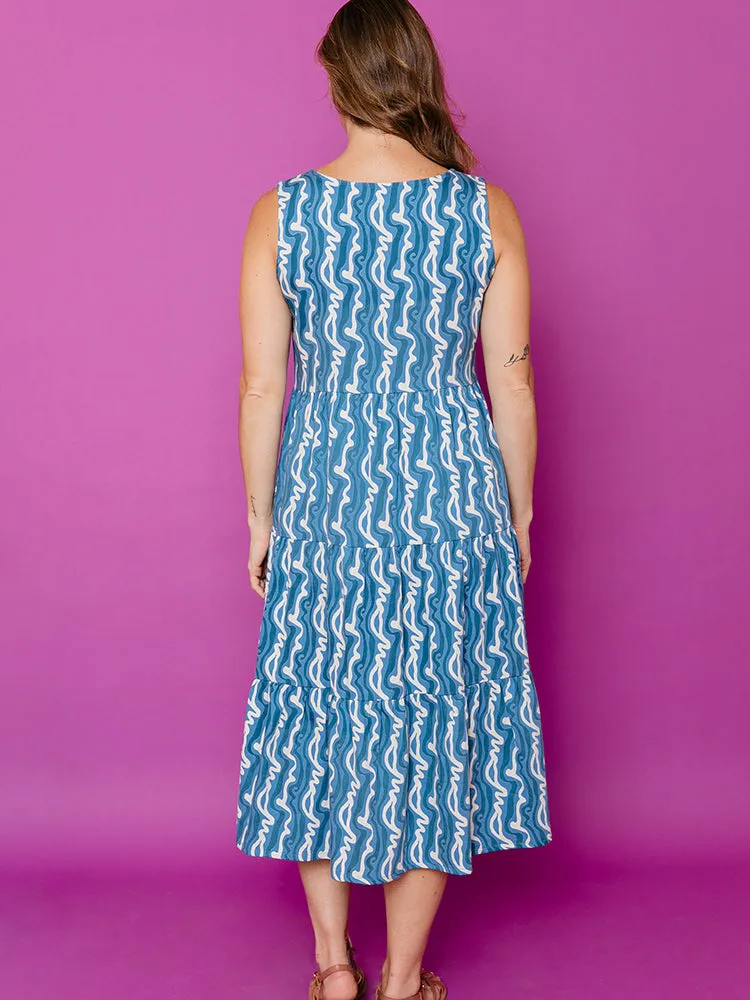 Thais Tiered Sleeveless Dress - Blue Samudra