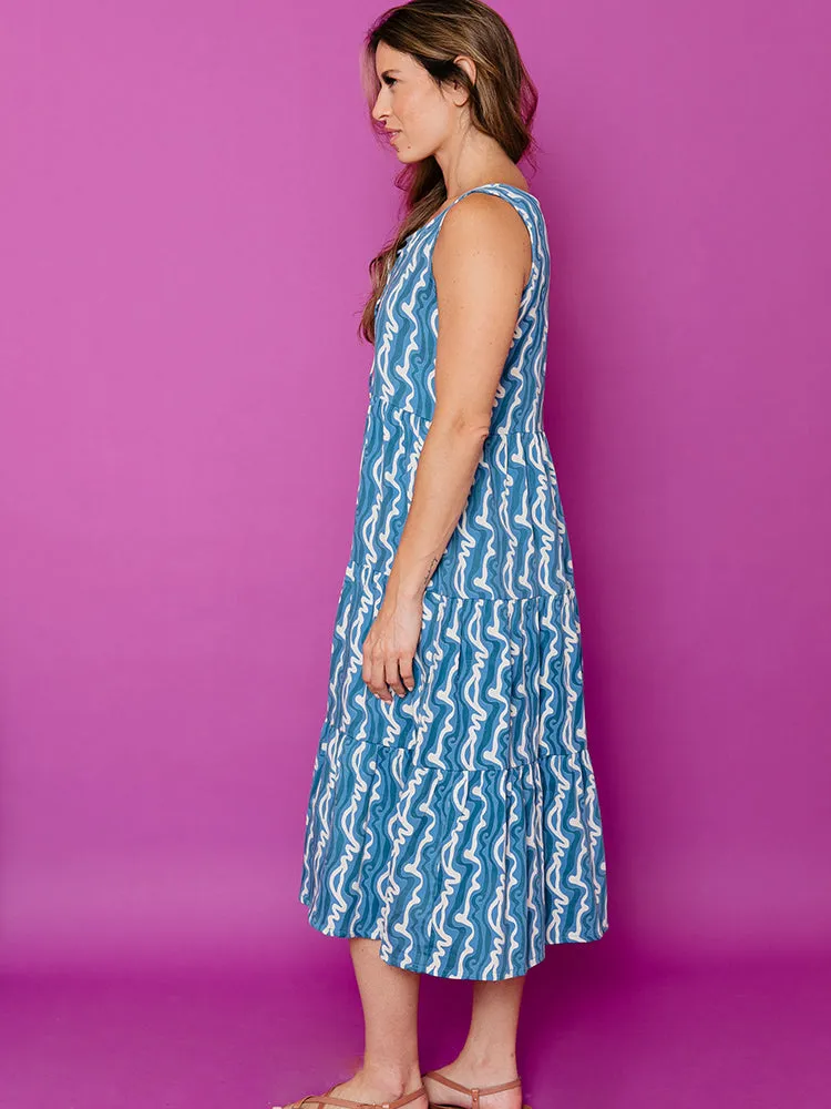 Thais Tiered Sleeveless Dress - Blue Samudra