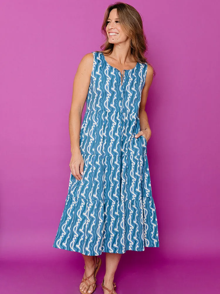 Thais Tiered Sleeveless Dress - Blue Samudra