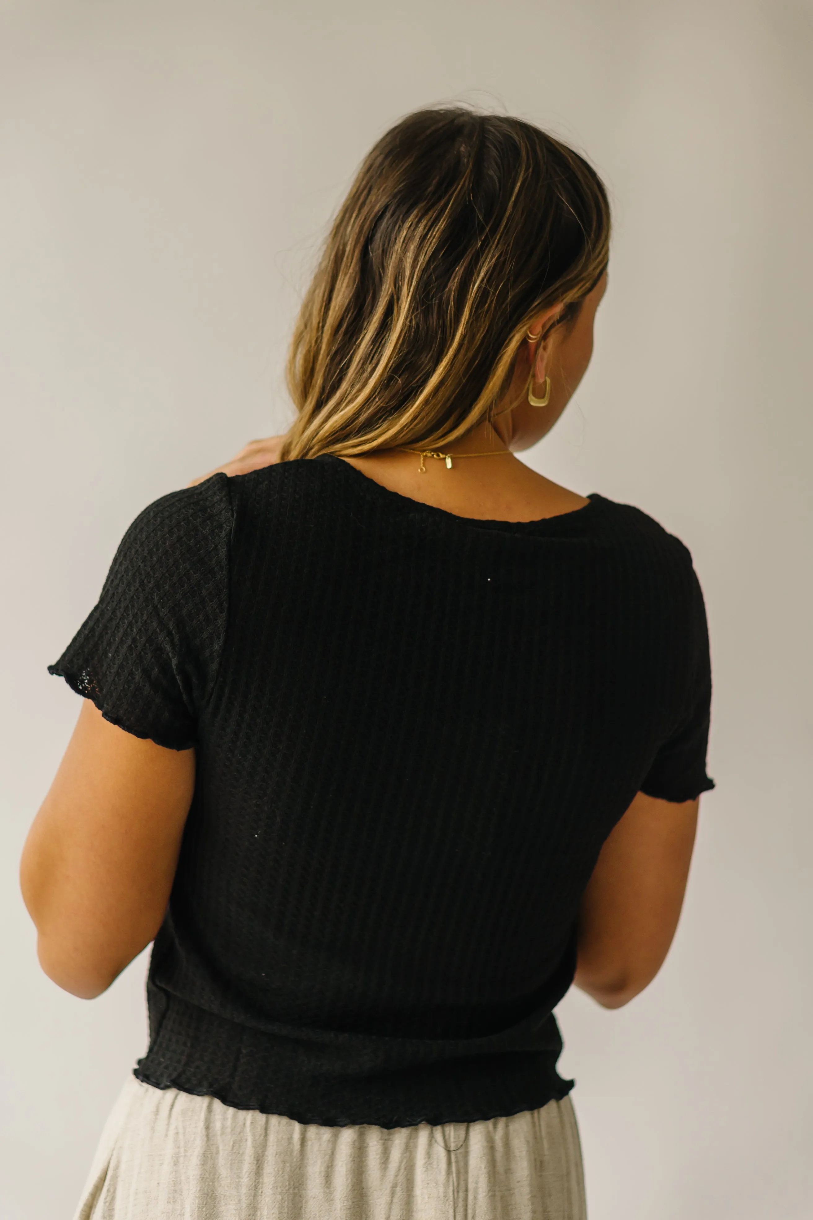 The Arleth Waffle Knit Blouse in Black