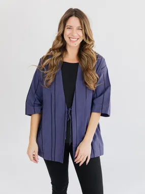 Tie Front Jacket - Indigo Stripe