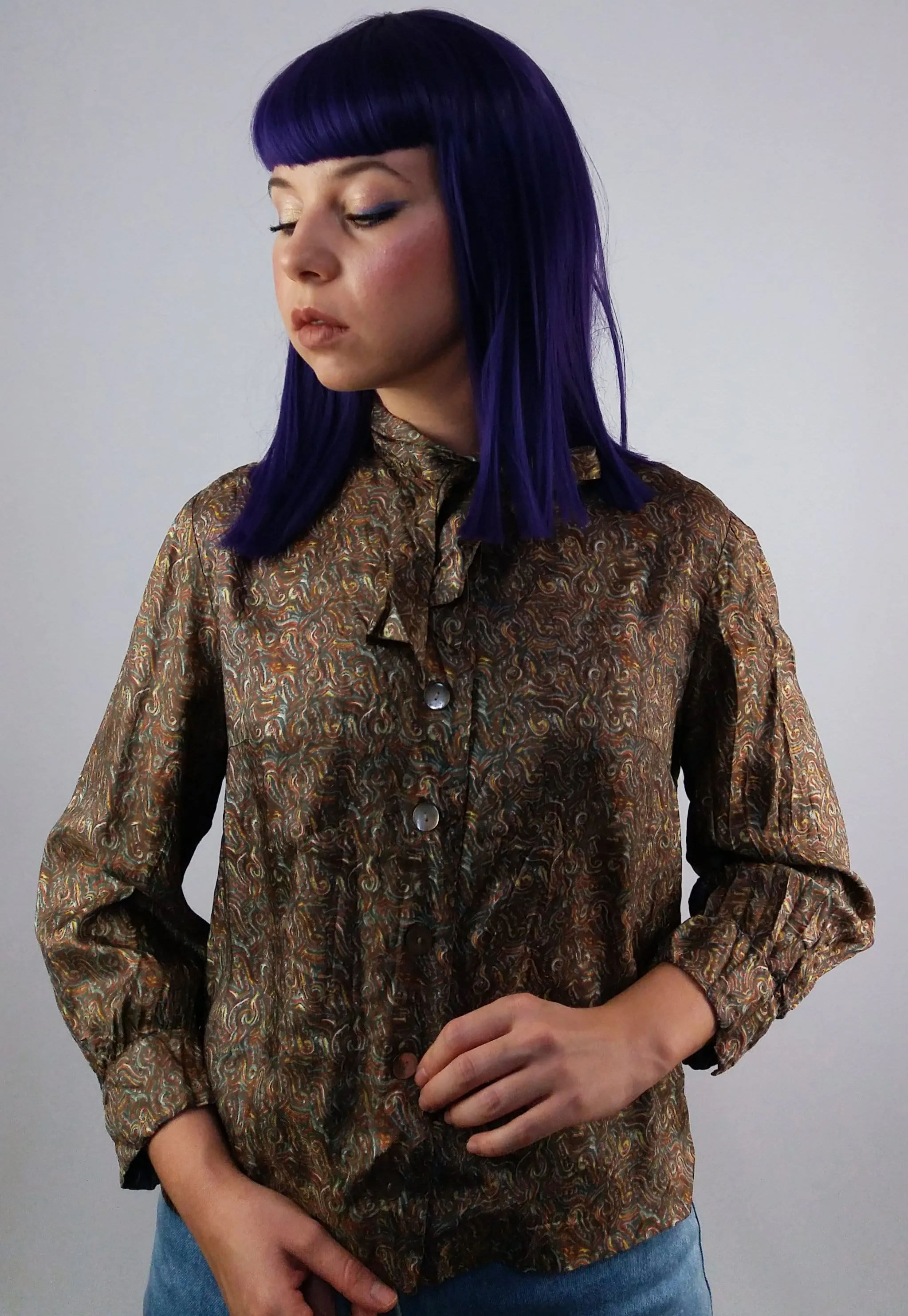 Vintage 80's Patterned Retro Blouse - size XS-S